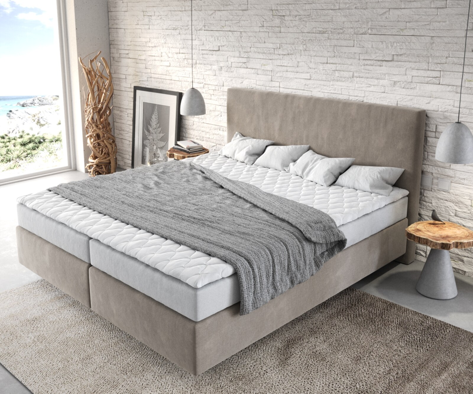 Lit-à-sommier-tapissier Dream-Well 180x200 cm en microfibre beige 3