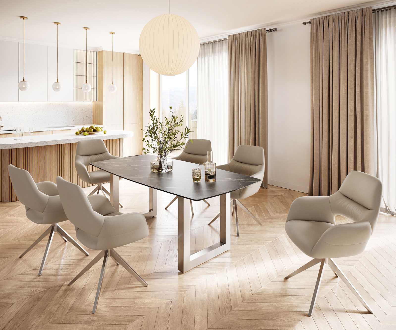 Table-à-manger Edge forme Boot 200x100 céramique Laminam® noir desir brun inox large 6