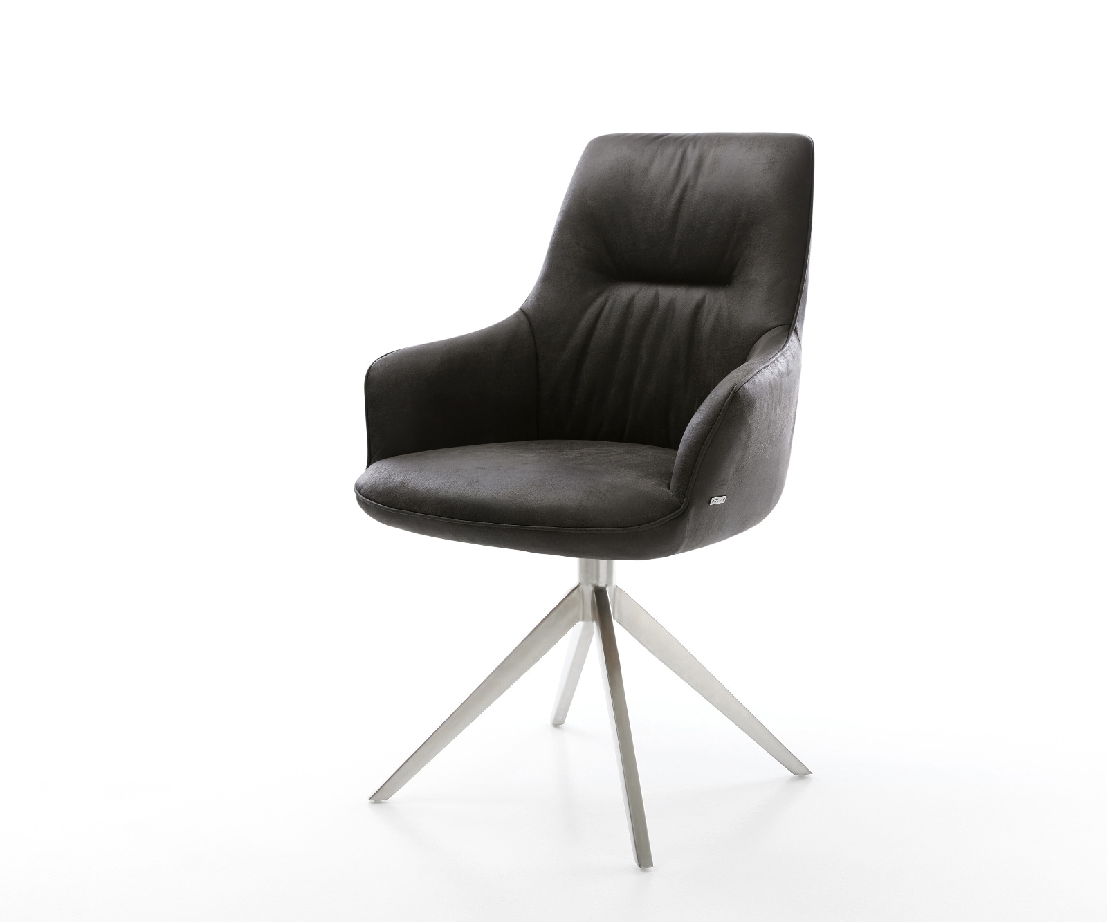 Chaise-pivotante Zelia-Flex avec accoudoirs microfibre antracite vintage pied croisé large acier inoxydable pivotement sur 360° fonction bascule ressorts ensachés 1