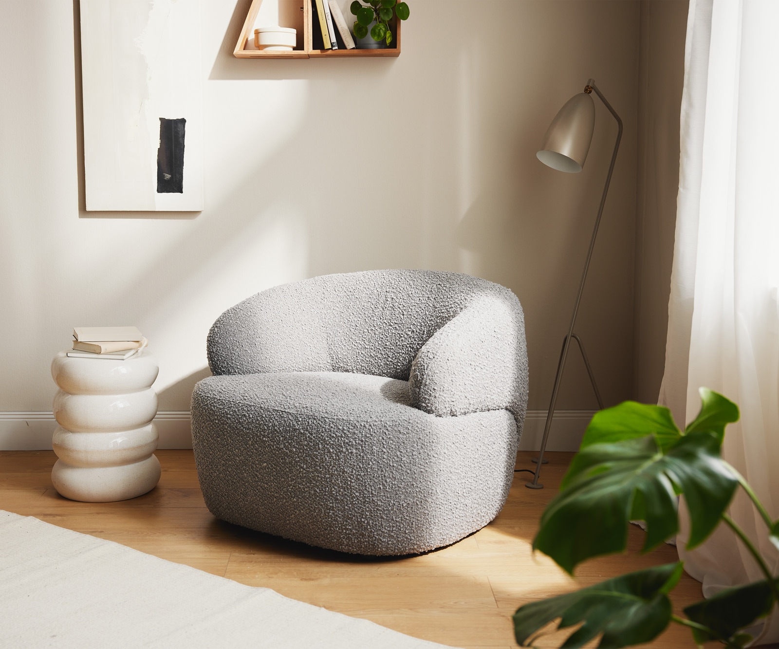 Fauteuil-lounge Nova 88x88 cm Bouclé gris argenté Fauteuil-lounge Nova 88x88 cm Bouclé gris argenté