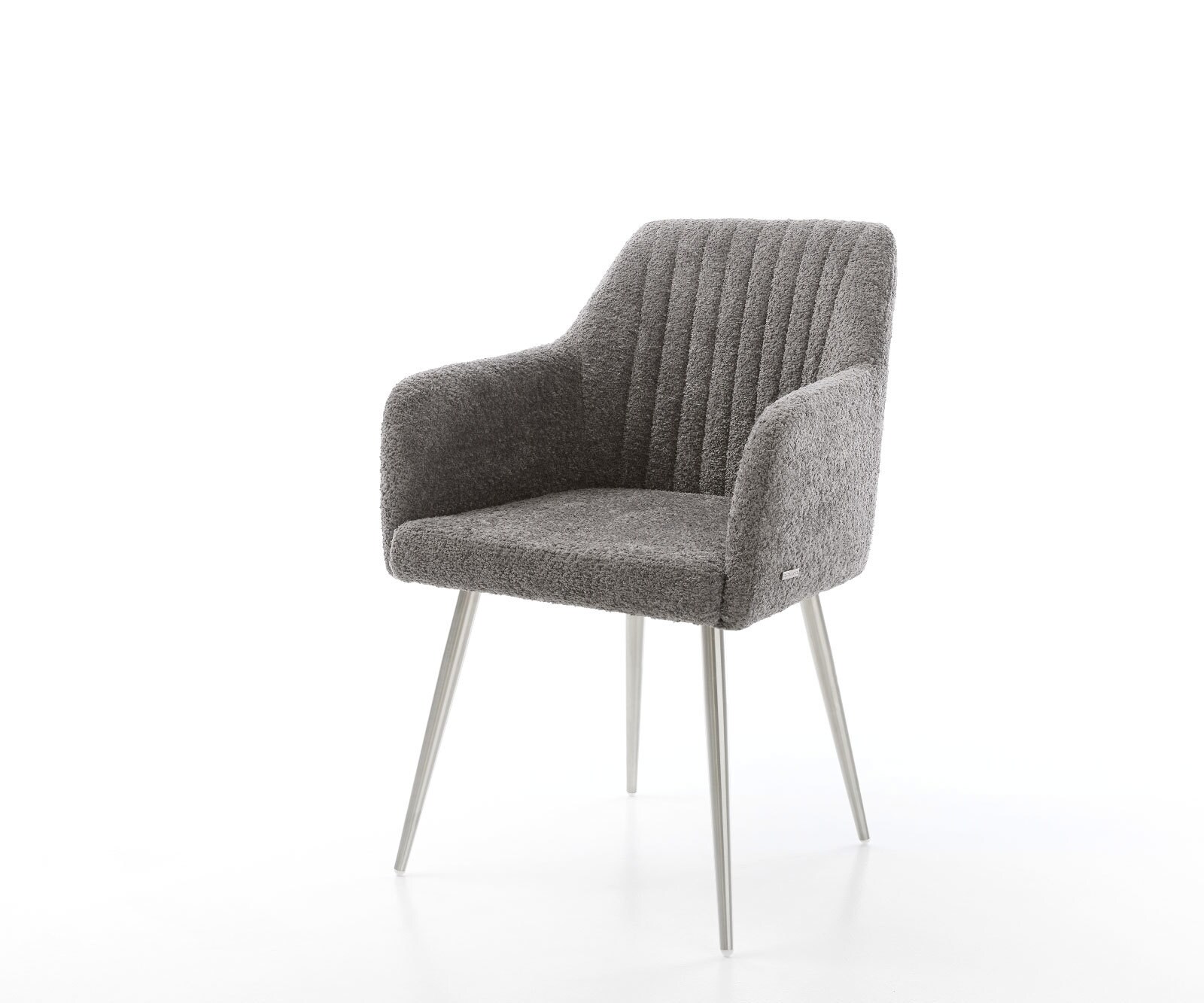 Chaise-de-salle-à-manger Greg-Flex bouclé gris 4 pieds coniques acier inoxydable brossé ressorts ensachés