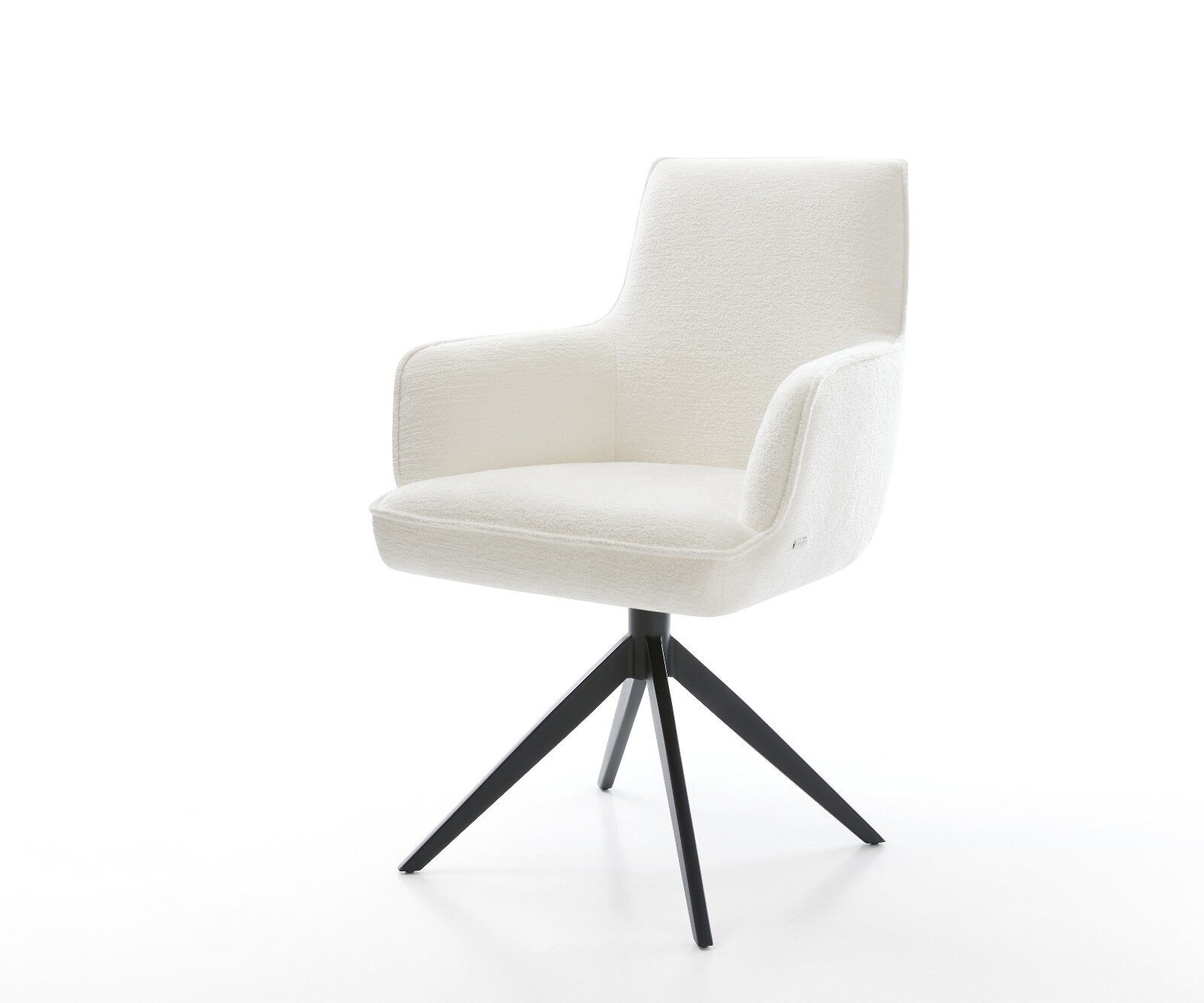 Chaise-pivotante Heira-Flex avec accoudoirs bouclé doux beige pied croisé large noir pivotement sur 360° fonction bascule resorts ensachés 1