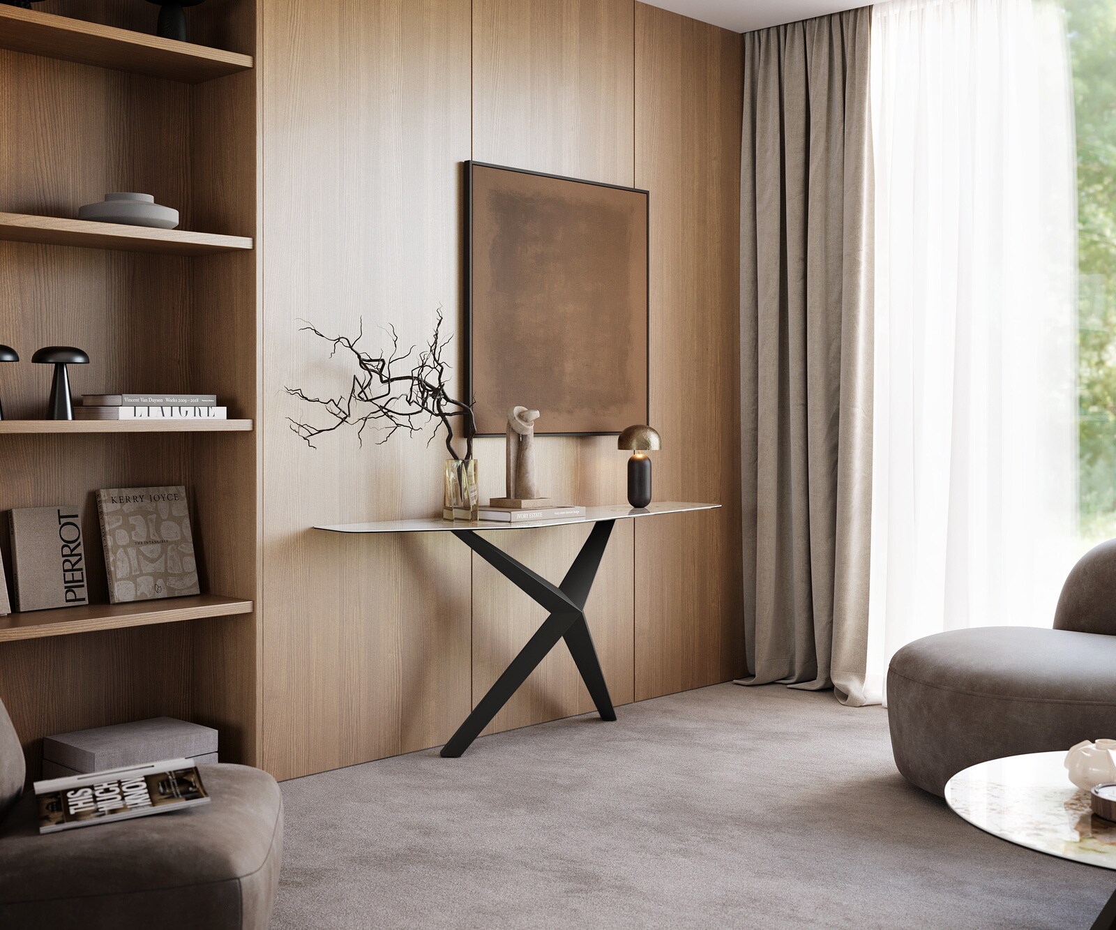 Console Edge Polygonal 180x50 cm Céramique Minas Melange Weiß-Beige Zentharo Métal Noir 6