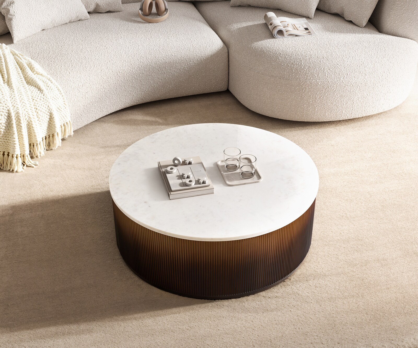 Table-basse Fiorano 90 x 90 cm Marbre blanc Métal doré Finition Fusion 1