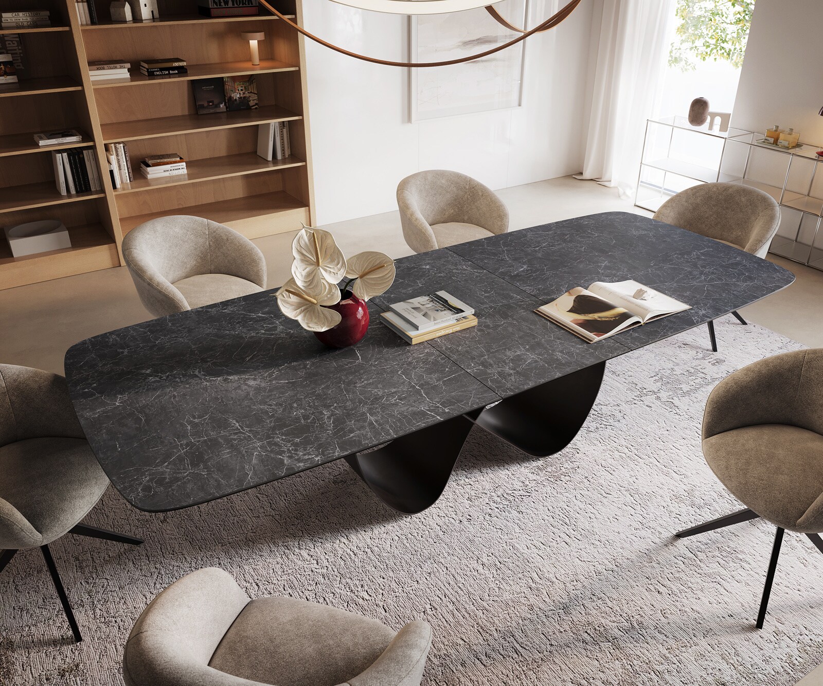 Table à manger Edge Boot 240-300x120 cm Céramique Laminam® Nero Greco Anthracite Infinity Métal Noir extensible 4