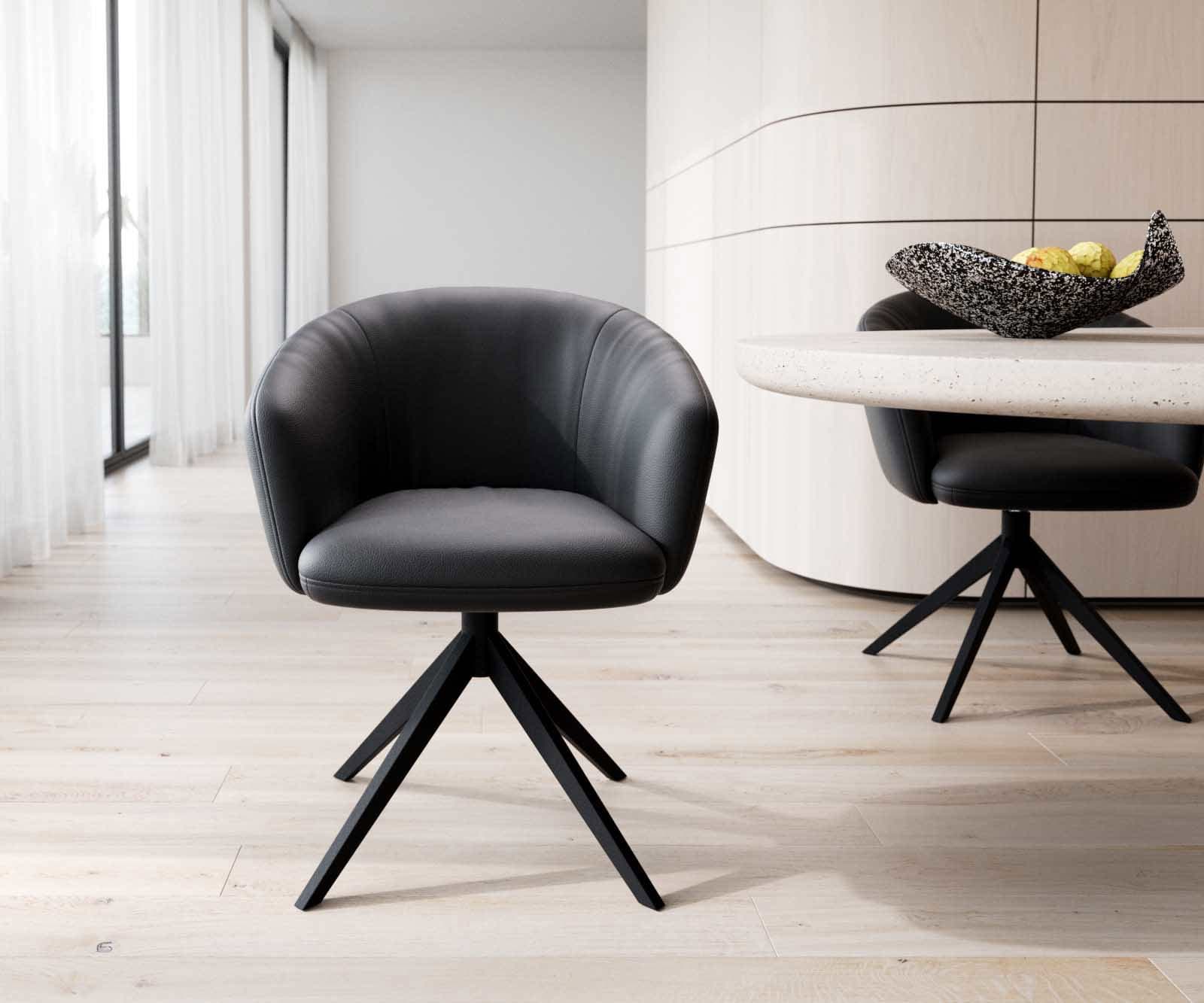 Chaise-pivotante Caja-Flex avec accoudoirs cuir de vache noir pied croisé large noir pivotement sur 360° ressorts ensachés 1 Chaise-pivotante Caja-Flex avec accoudoirs cuir de vache noir pied croisé large noir pivotement sur 360° ressorts ensachés 1