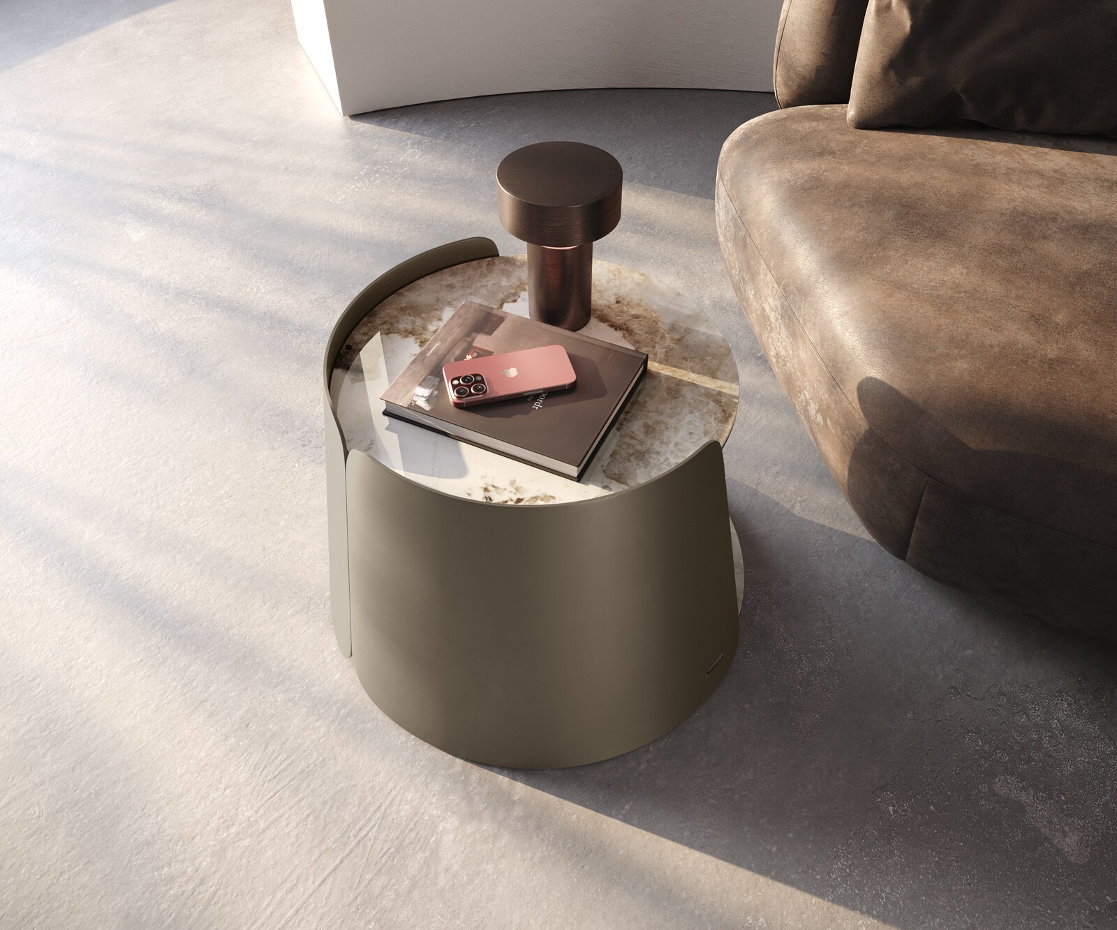 Table-basse Daban 59x59 cm céramique Minas Melange blanc-beige piètement métal coloris titane 2