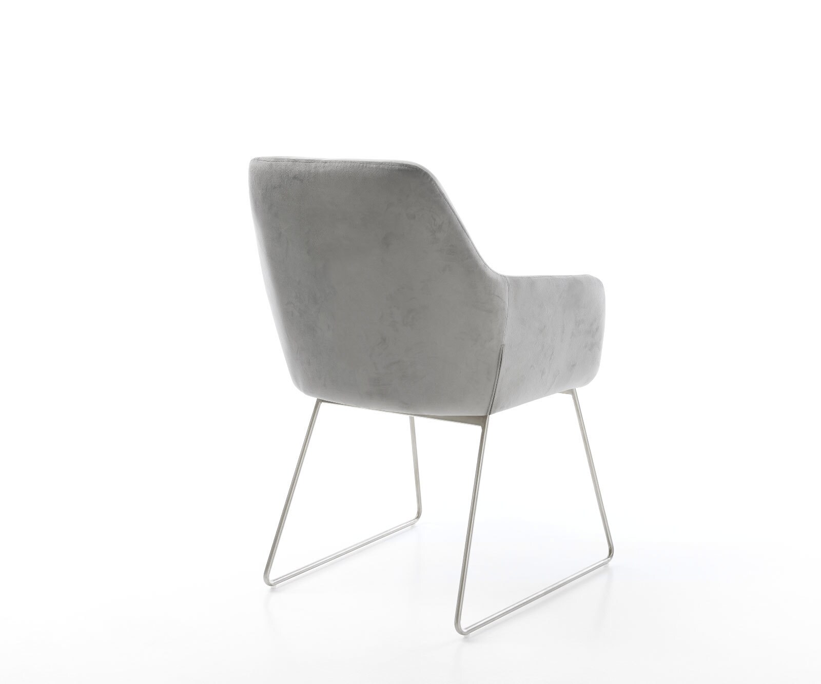 Chaise-de-salle-à-manger Pejo-Flex velours gris pied trapèze acier inoxydable brossé ressorts ensachés 4