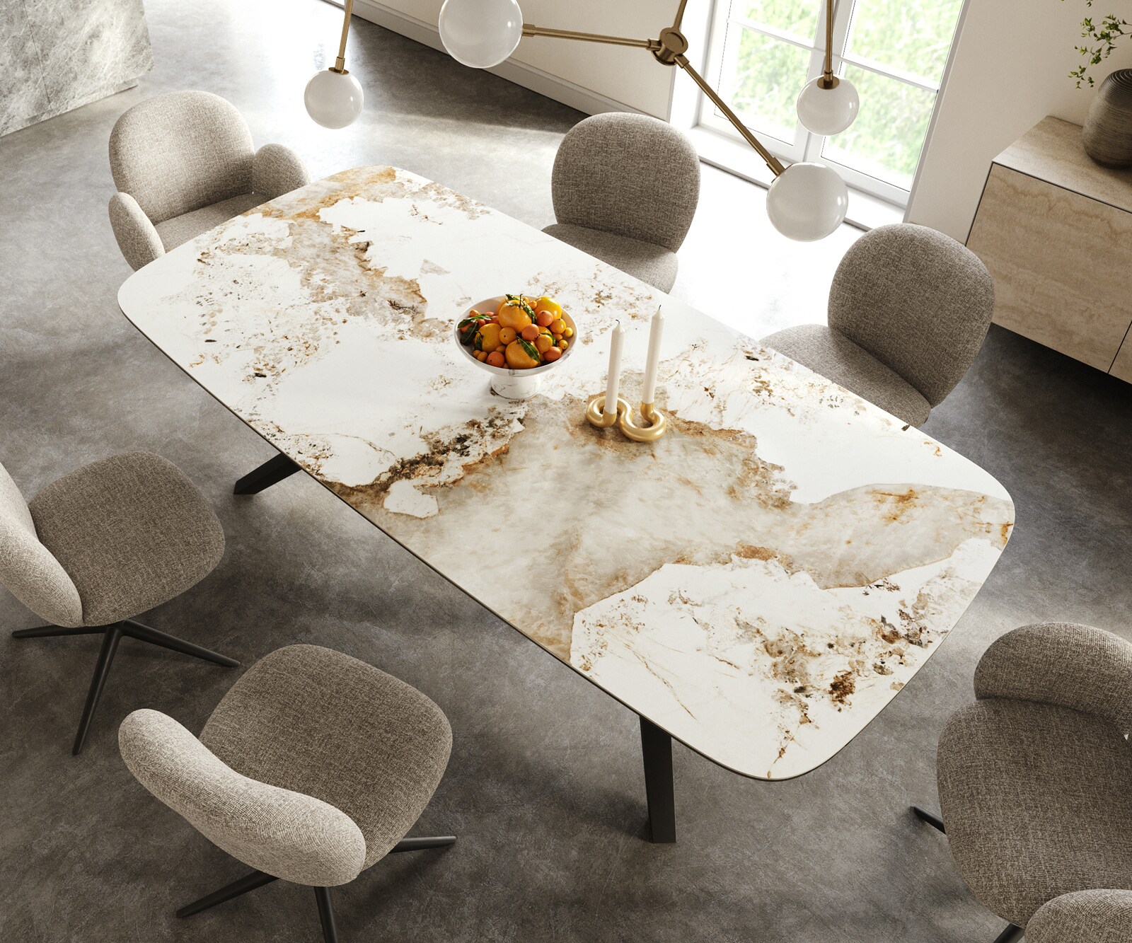 Table à manger Edge Boot 240x120 cm Céramique Minas Melange Blanc-Beige Zenthara anguleux Métal Noir 3