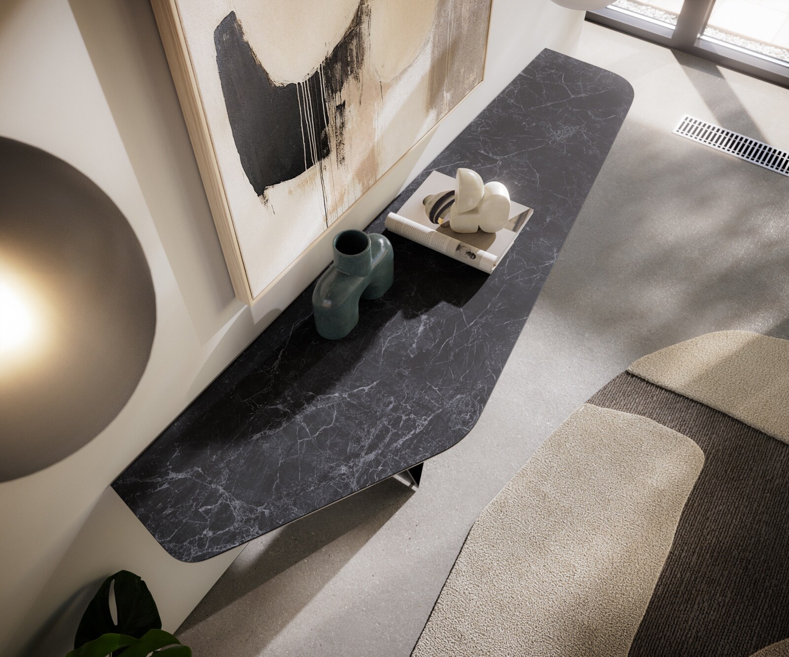 Console Edge Polygonal 180x50 cm Céramique Laminam® Nero Greco Anthrazit Spios Métal Noir 5