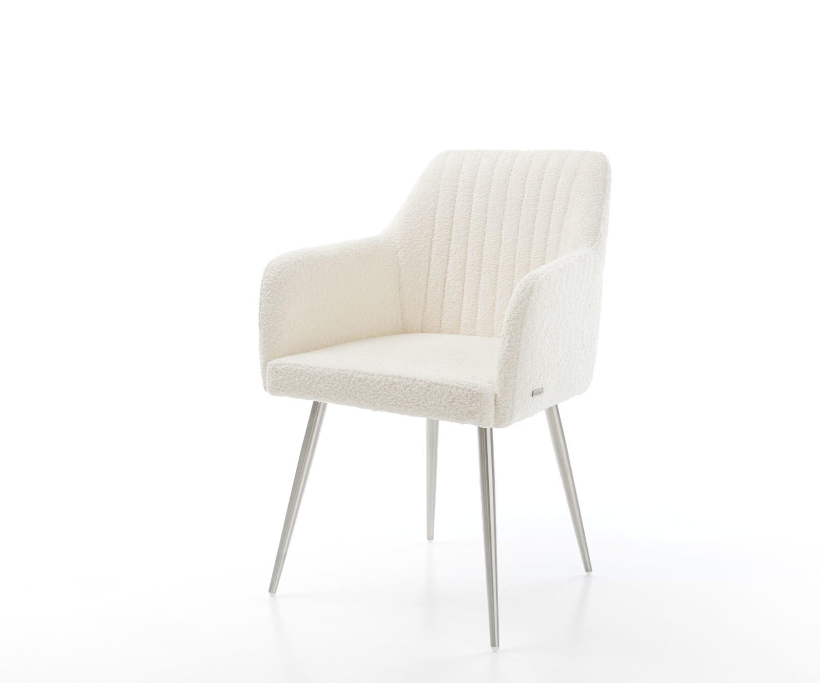Chaise-de-salle-à-manger Greg-Flex bouclé blanc 4 pieds coniques acier inoxydable brossé ressorts ensachés