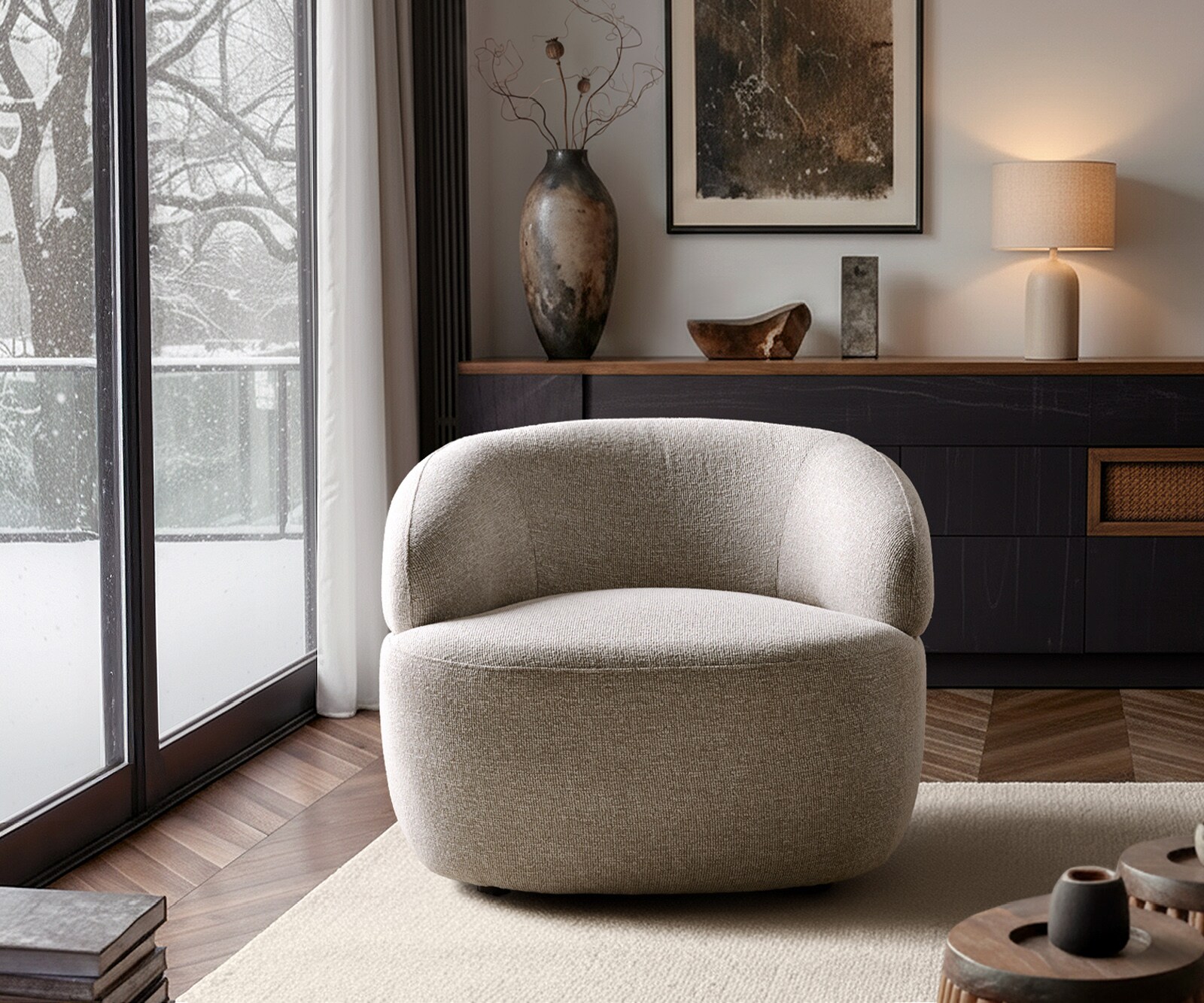 Fauteuil-lounge Nova 88 x 88 cm Tissu tissé Soft Beige 3