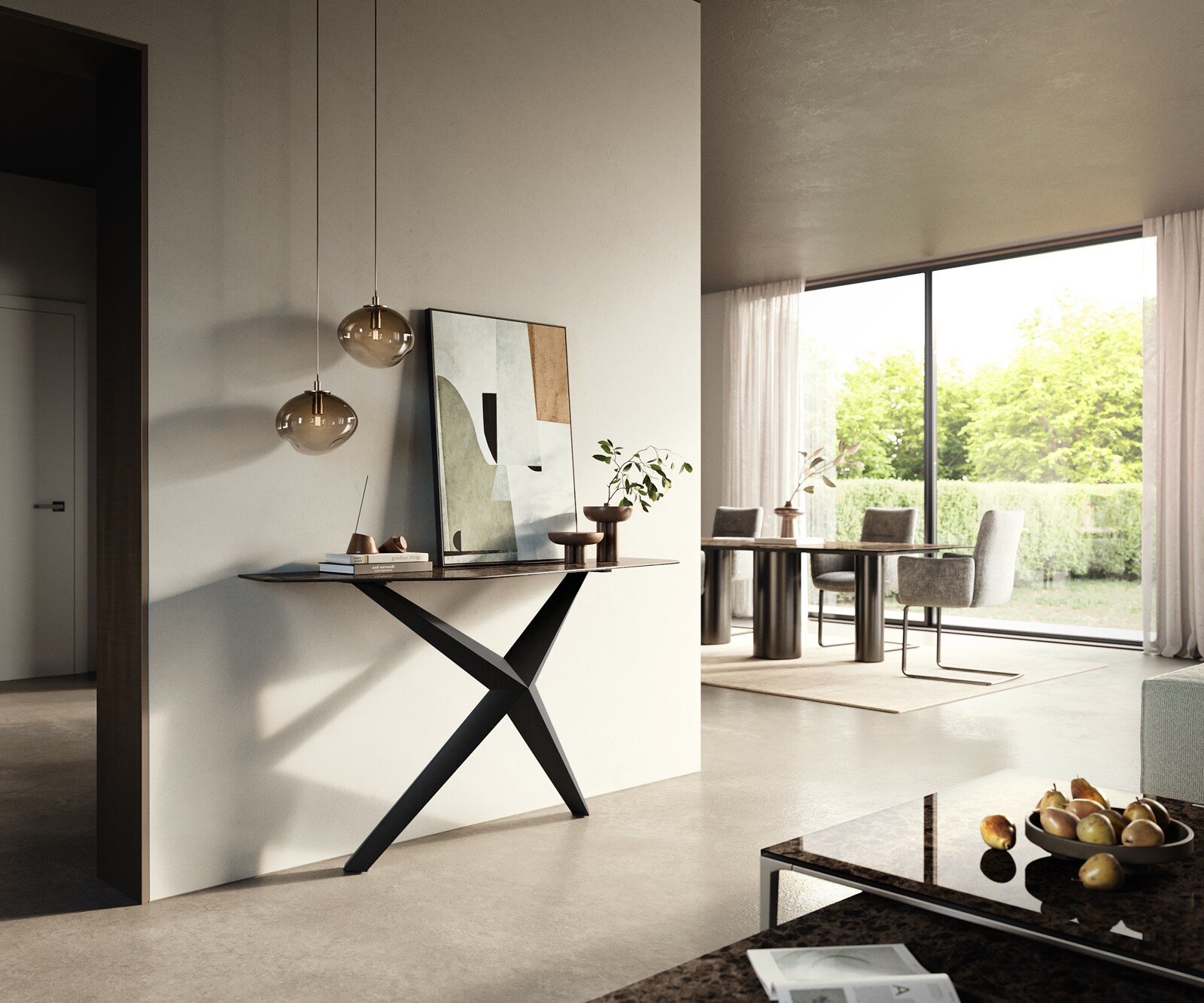 Console Edge Polygonal 140x50 cm Céramique Emperador Extra Lucidato Dunkelbraun Zentharo Métal Noir 6