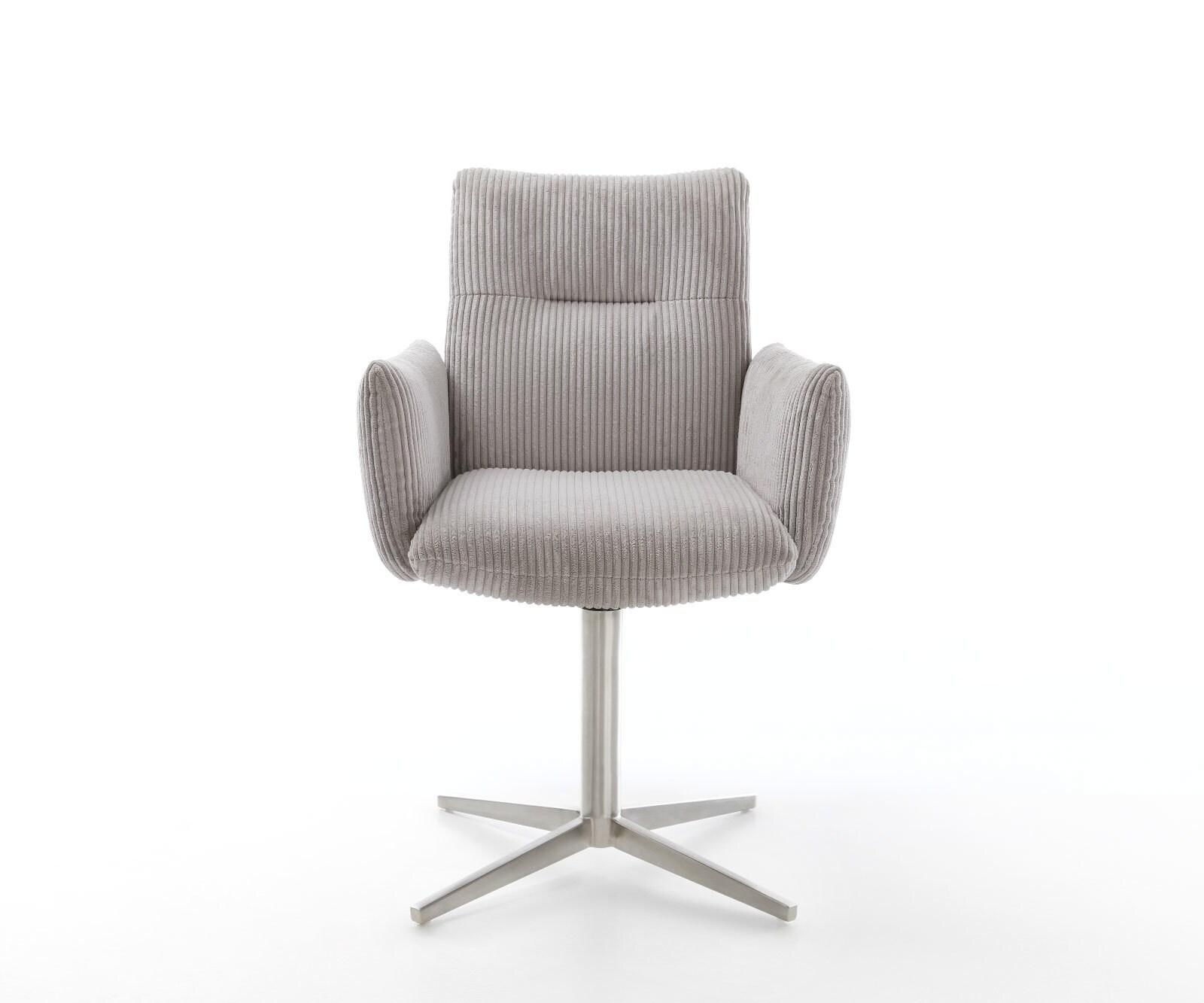 Chaise-pivotante Jova-Flex avec accoudoirs côtelé gris argenté pied de chaise 4 branches acier inoxydable brossé pivotement sur 360° ressorts ensachés 1