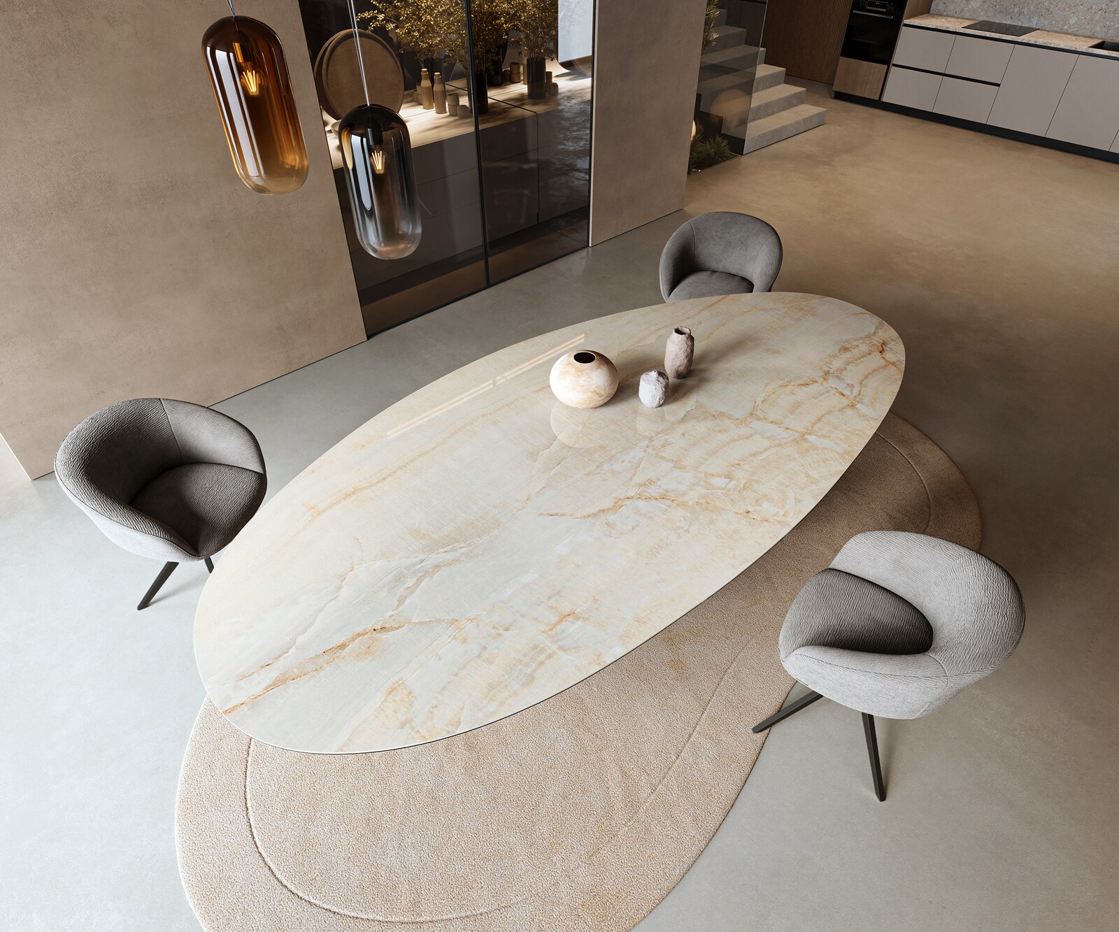 Table à manger Edge Oval 315x150 cm Céramique Iris FMG Onice Oro Infinity Métal Noir 3
