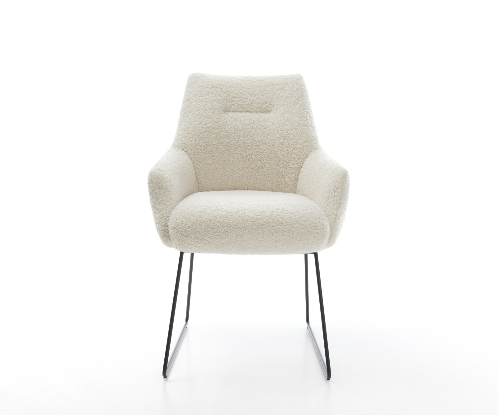 Chaise-de-salle-à-manger Alja-Flex avec accoudoirs tissu teddy beige pied trapèze noir resorts ensachés 1