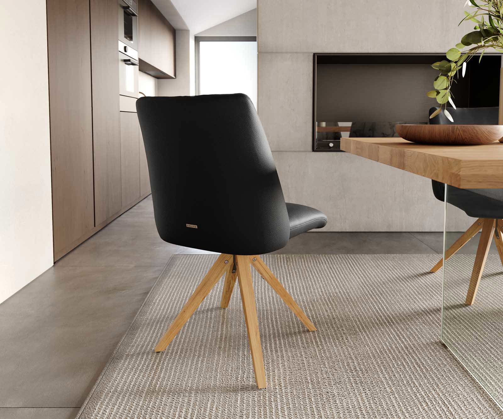 Chaise-pivotante Elso-Flex cuir de vache noir pied en bois angulaire naturel pivotement sur 180° ressorts ensachés 3