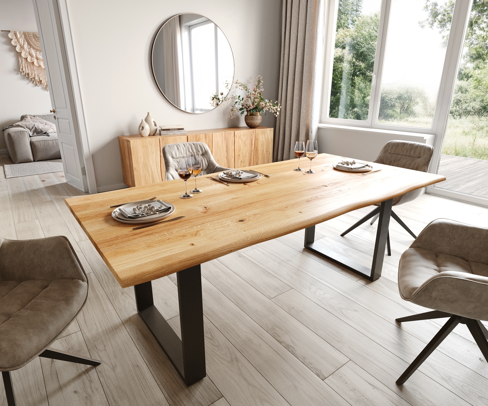 Table à manger Edge 200x100x2,5-3 chêne nature patin noir Live-Edge Table à manger Edge 200x100x2,5-3 chêne nature patin noir Live-Edge