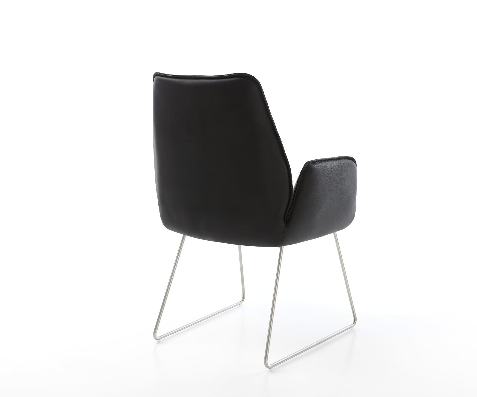 Chaise-de-salle-à-manger Zoa-Flex cuir de vache noir pied trapèze acier inoxydable brossé ressorts ensachés 4 Chaise-de-salle-à-manger Zoa-Flex cuir de vache noir pied trapèze acier inoxydable brossé ressorts ensachés 4