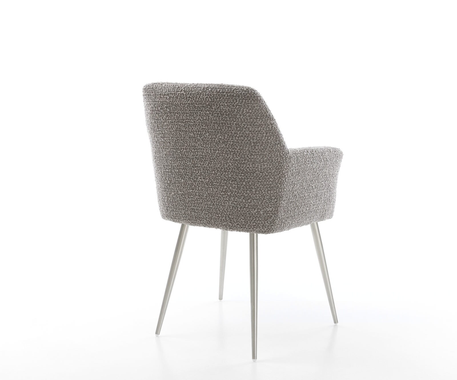 Chaise-de-salle-à-manger Xana-Flex avec accoudoirs bouclé gris argenté 4 pieds coniques acier inoxydable brossé ressorts ensachés 4