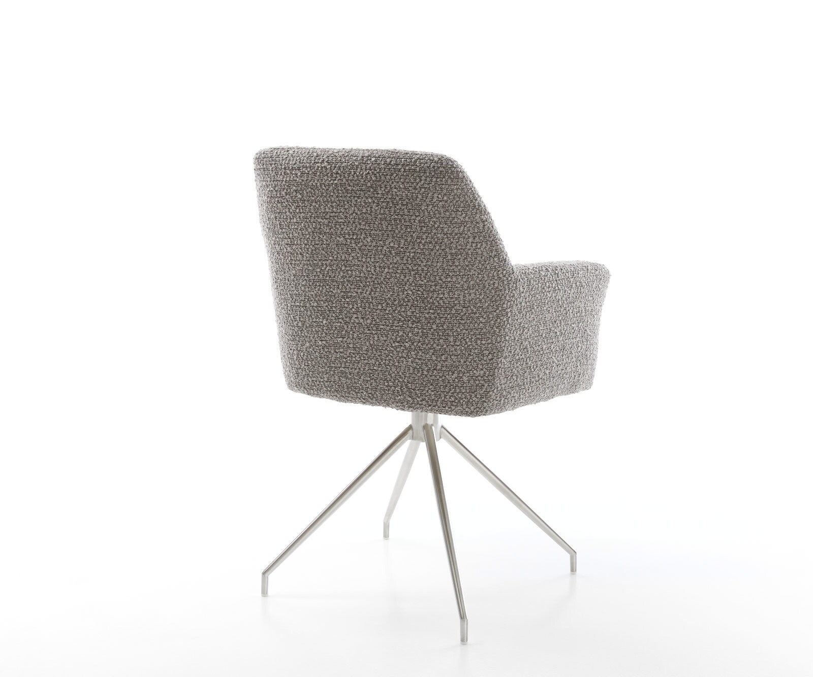 Chaise-pivotante Xana-Flex avec accoudoirs bouclé gris argenté pied croisé conique acier inoxydable brossé pivotement sur 180° ressorts ensachés 4