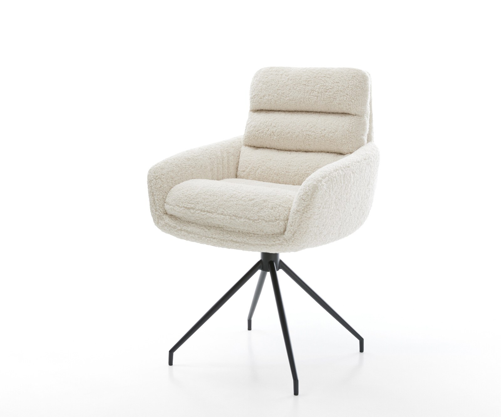 Chaise-de-salle-à-manger Abelia-Flex avec accoudoirs tissu teddy beige pied croisé conique noir 1