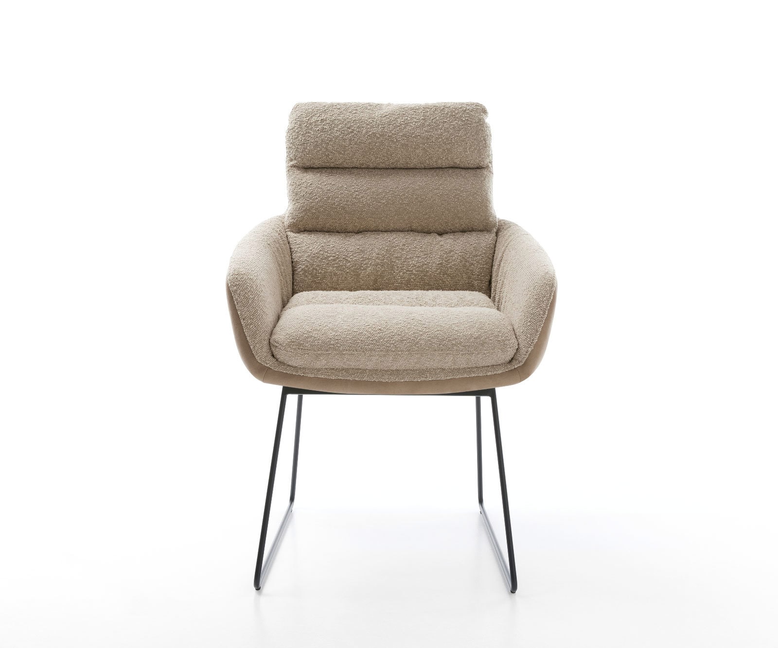 Chaise-de-salle-à-manger Abelia-Flex avec accoudoirs tissu mixte couleur boue pied trapèze noir 1 Chaise-de-salle-à-manger Abelia-Flex avec accoudoirs tissu mixte couleur boue pied trapèze noir 1