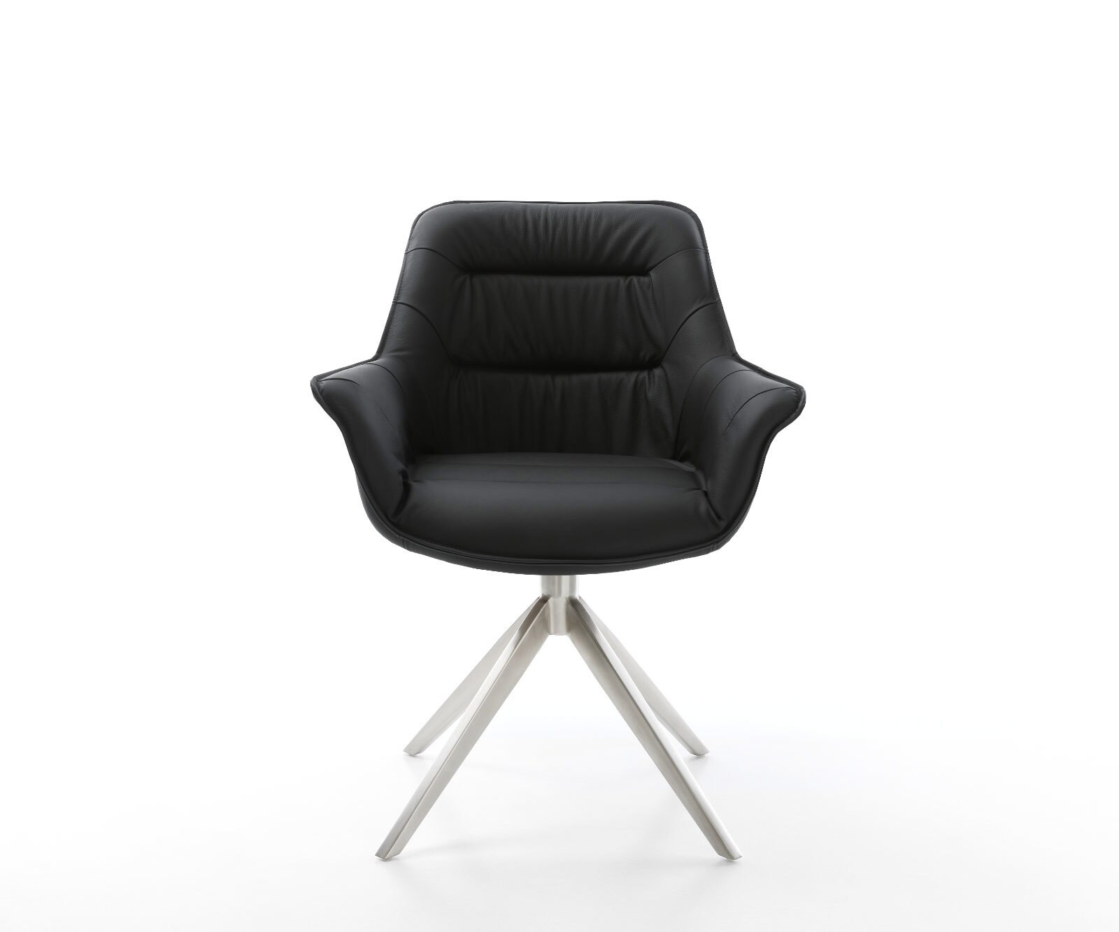 Chaise-de-salle-à-manger Kaira-Flex cuir de vache noir pied croisé large acier inoxydable brossé 1 Chaise-de-salle-à-manger Kaira-Flex cuir de vache noir pied croisé large acier inoxydable brossé 1