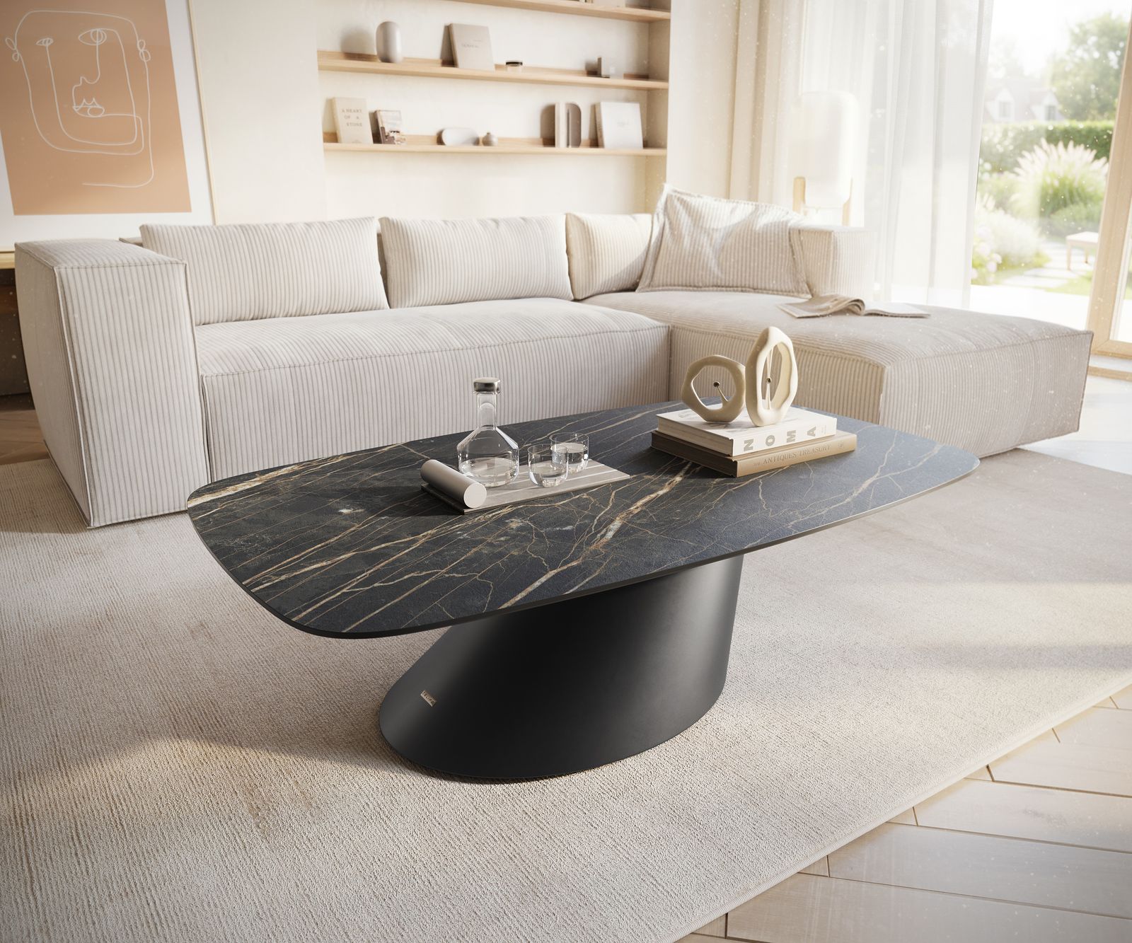 Table basse Edge Boot 120x70 cm céramique Laminam® Noir Desir brun Conis métal noir 1