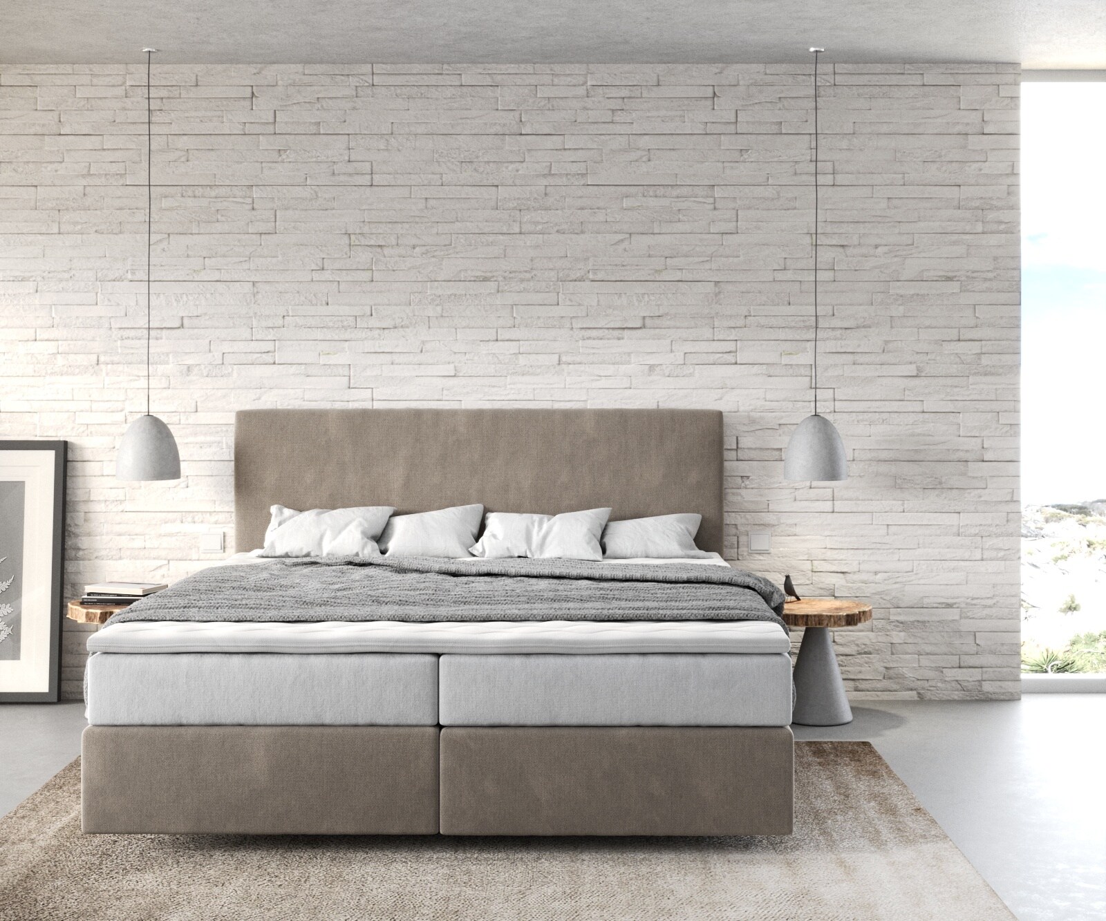 Lit-à-sommier-tapissier Dream-Well 180x200 cm microfibre beige avec matelas TFK et surmatelas viscoélastique 1