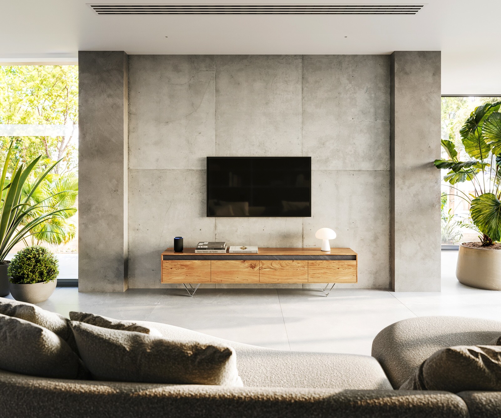 Meuble-TV Stonegrace 200 cm acacia nature 4 tiroirs 1