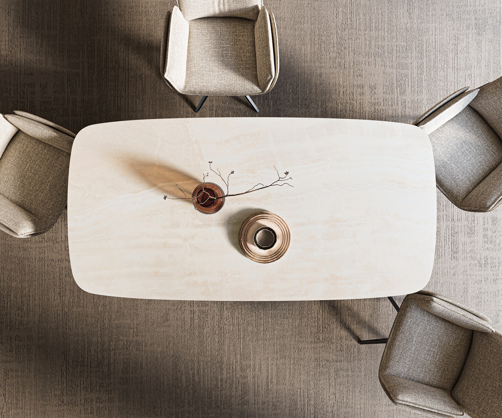 Table à manger Edge bateau 200x100 cm céramique Onyx Champagne piètement incliné métal noir 6