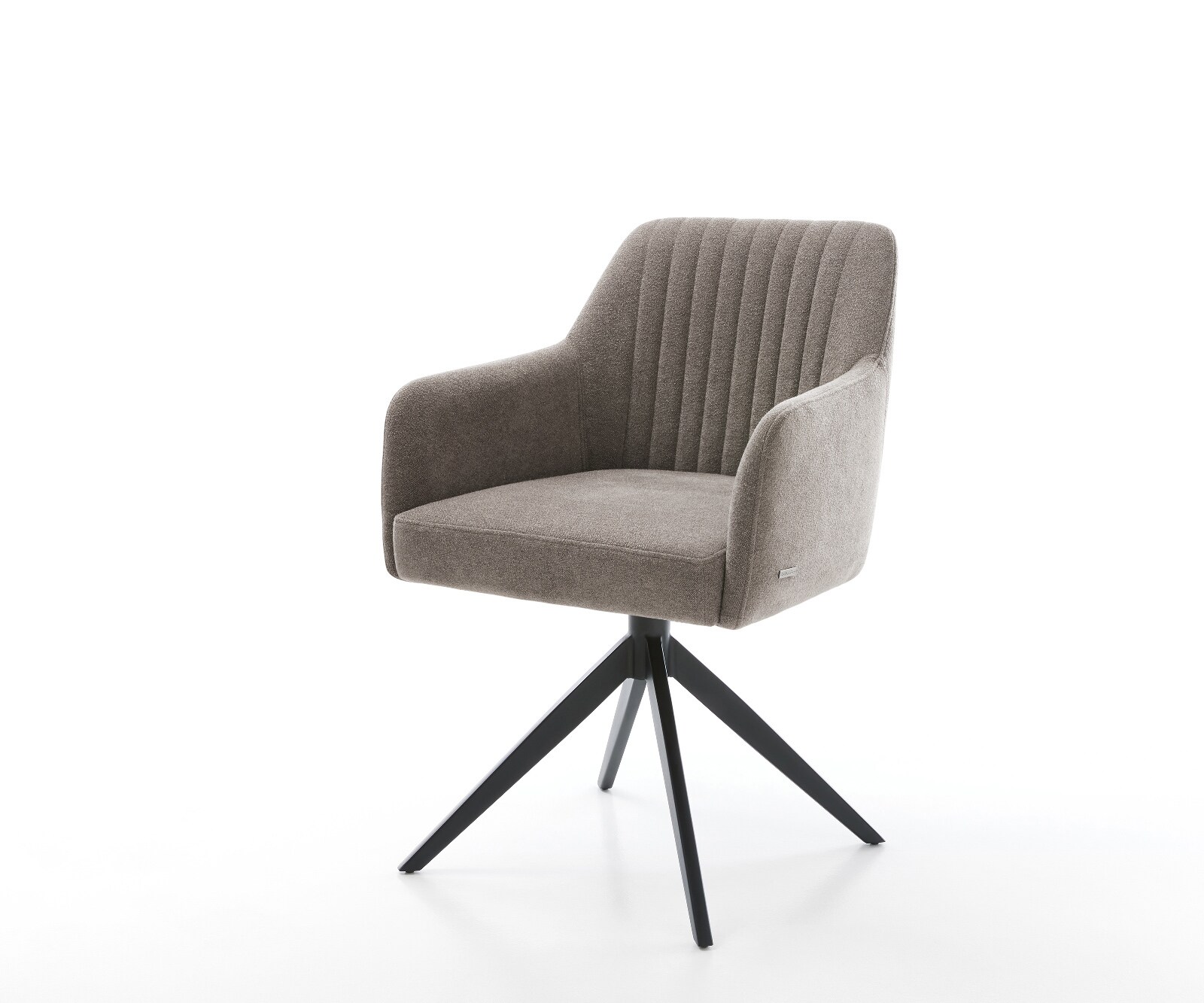 Chaise-pivotante Greg-Flex tissu structuré doux taupe pied croisé large noir pivotement sur 360° fonction bascule ressorts ensachés