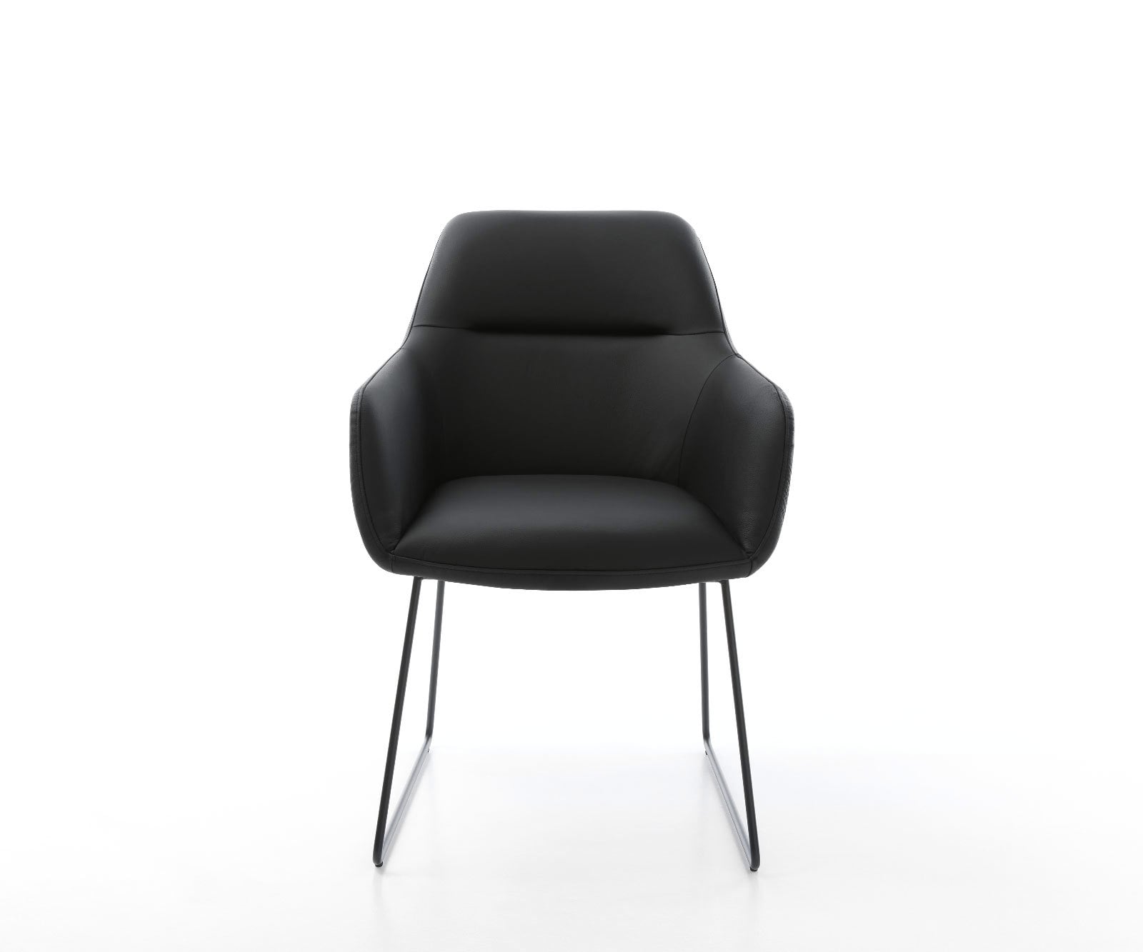 Chaise-de-salle-à-manger Pejo-Flex cuir de vache noir pied trapèze noir ressorts ensachés 1 Chaise-de-salle-à-manger Pejo-Flex cuir de vache noir pied trapèze noir ressorts ensachés 1