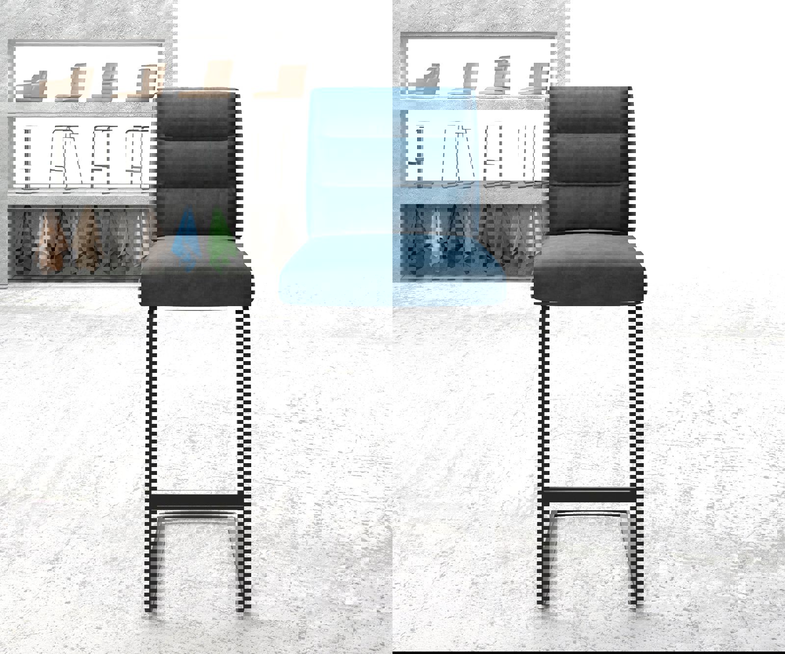 Chaise-de-bar Pela-Flex velours bleu chaise cantilever métal plat 2