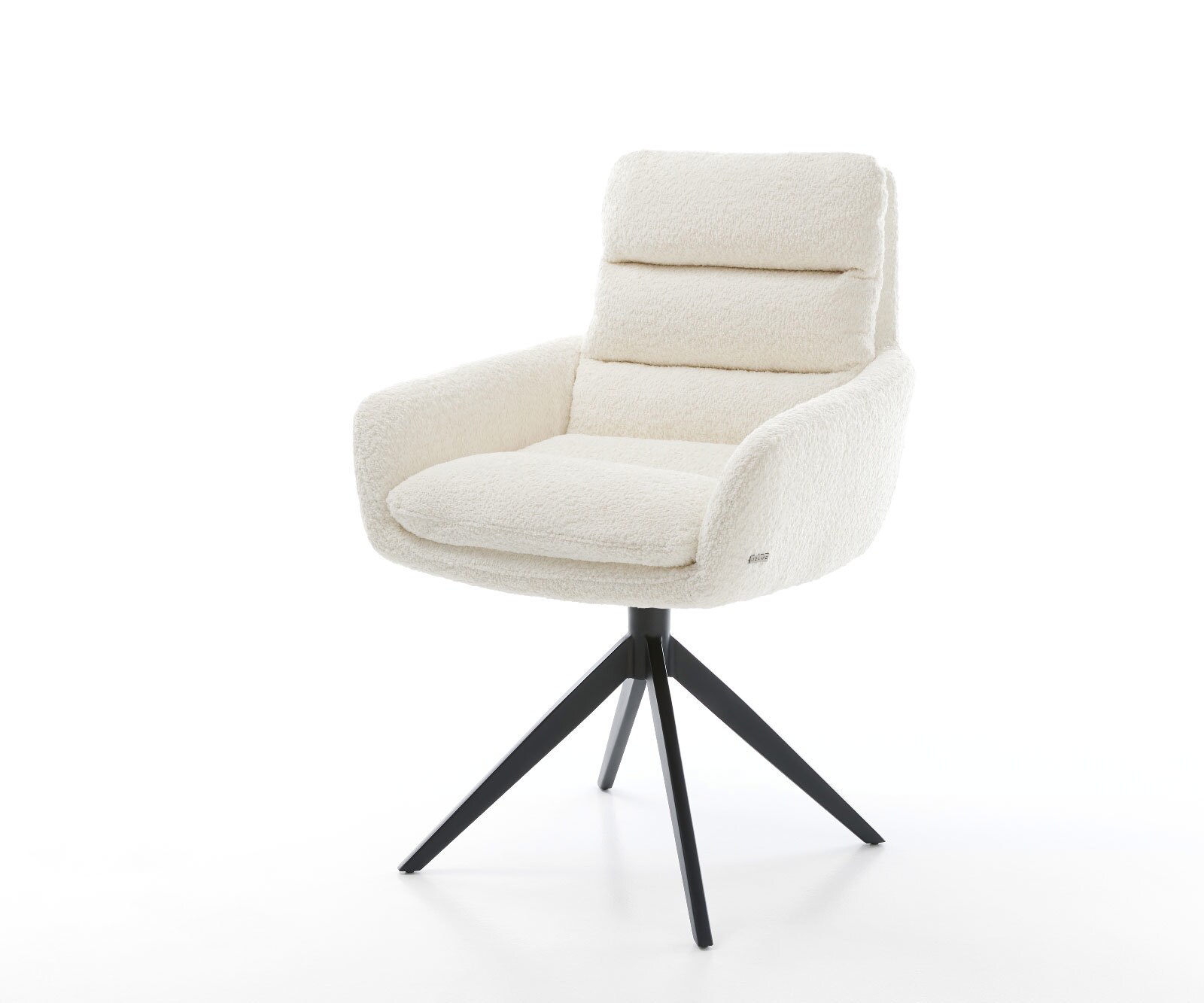 Chaise-de-salle-à-manger Abelia-Flex avec accoudoirs bouclé blanc pied croisé large noir