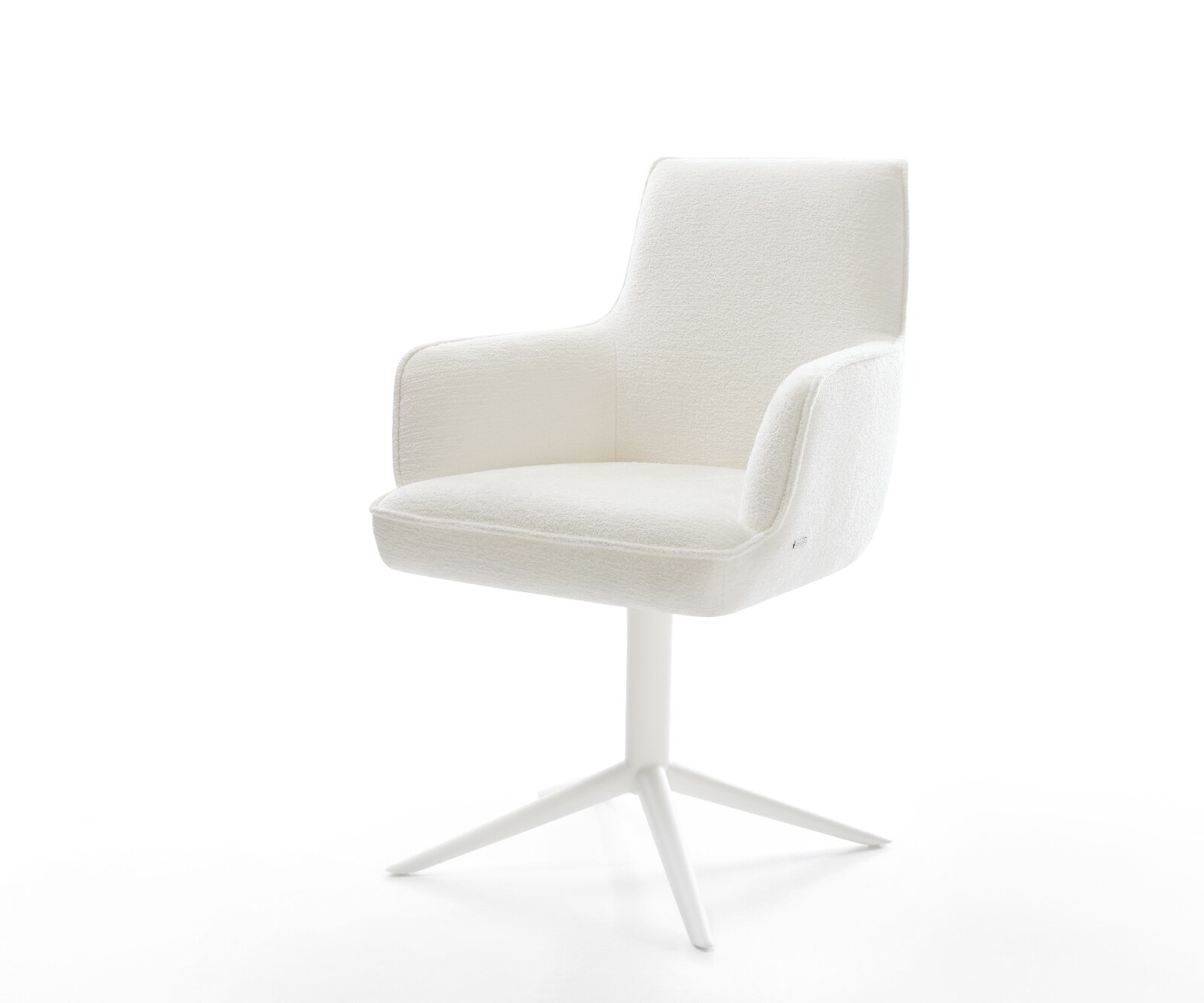 Chaise-pivotante Heira-Flex avec accoudoirs bouclé doux beige pied de chaise 4 branches blanc pivotement sur 360° fonction bascule resorts ensachés 1