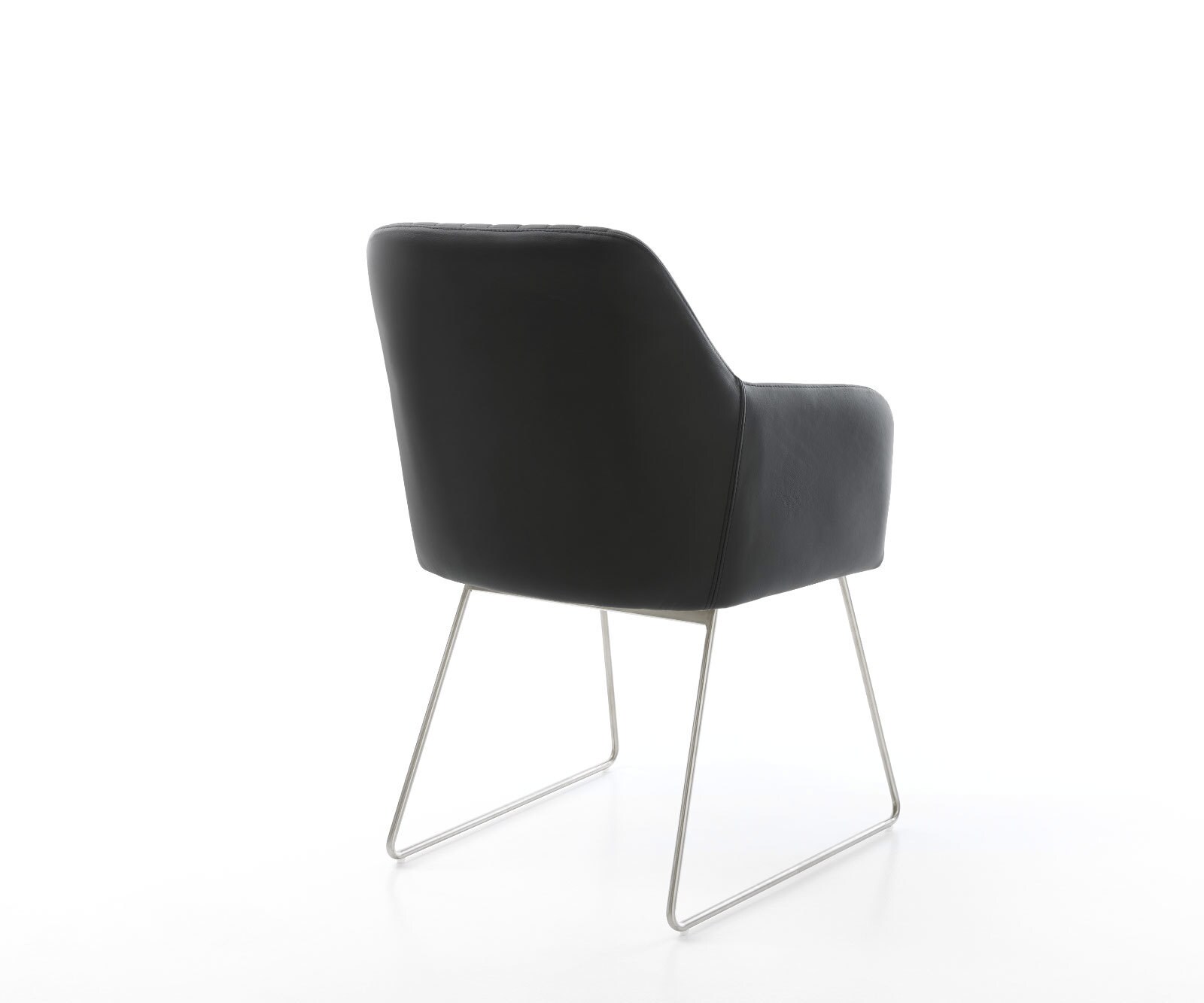 Chaise-de-salle-à-manger Greg-Flex cuir de vache noir pied trapèze acier inoxydable brossé ressorts ensachés 4