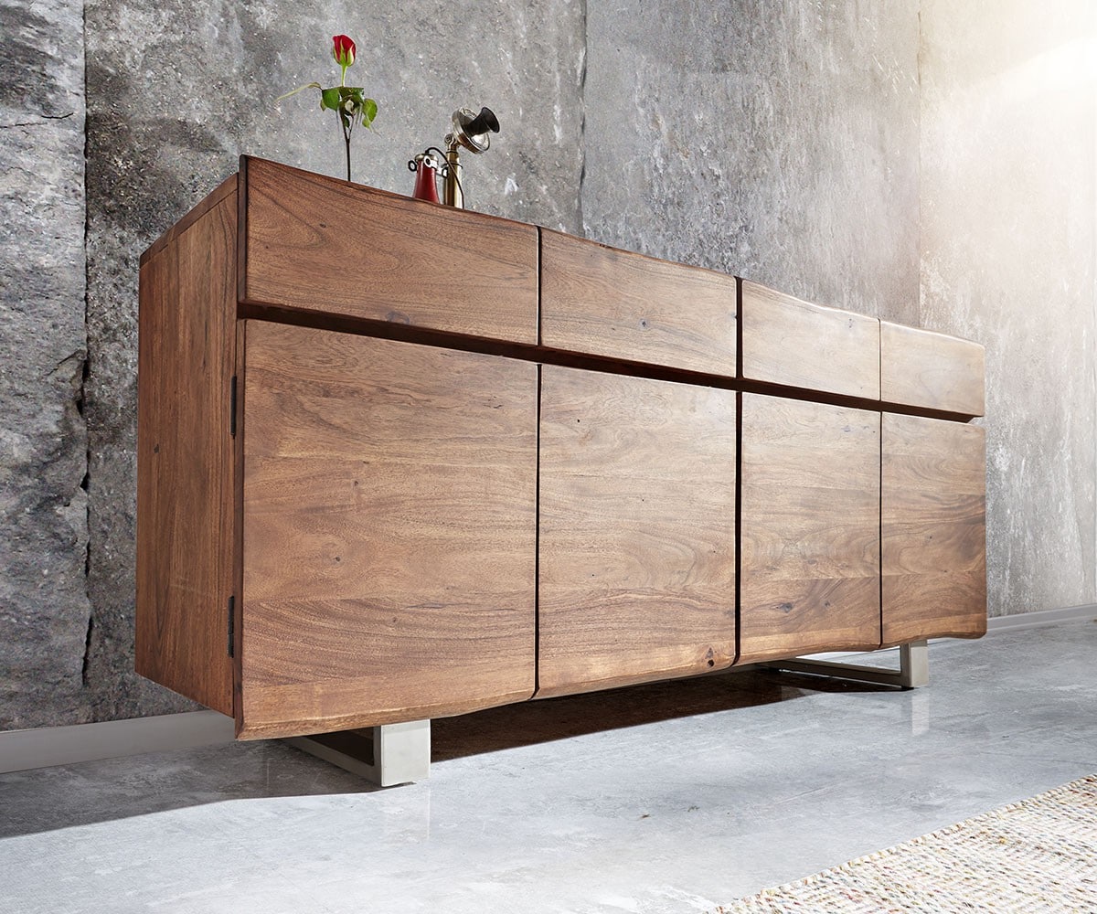 Commode Live-Edge en acacia avec portes et tiroirs bord d'arbre 4 Commode Live-Edge en acacia avec portes et tiroirs bord d'arbre 4