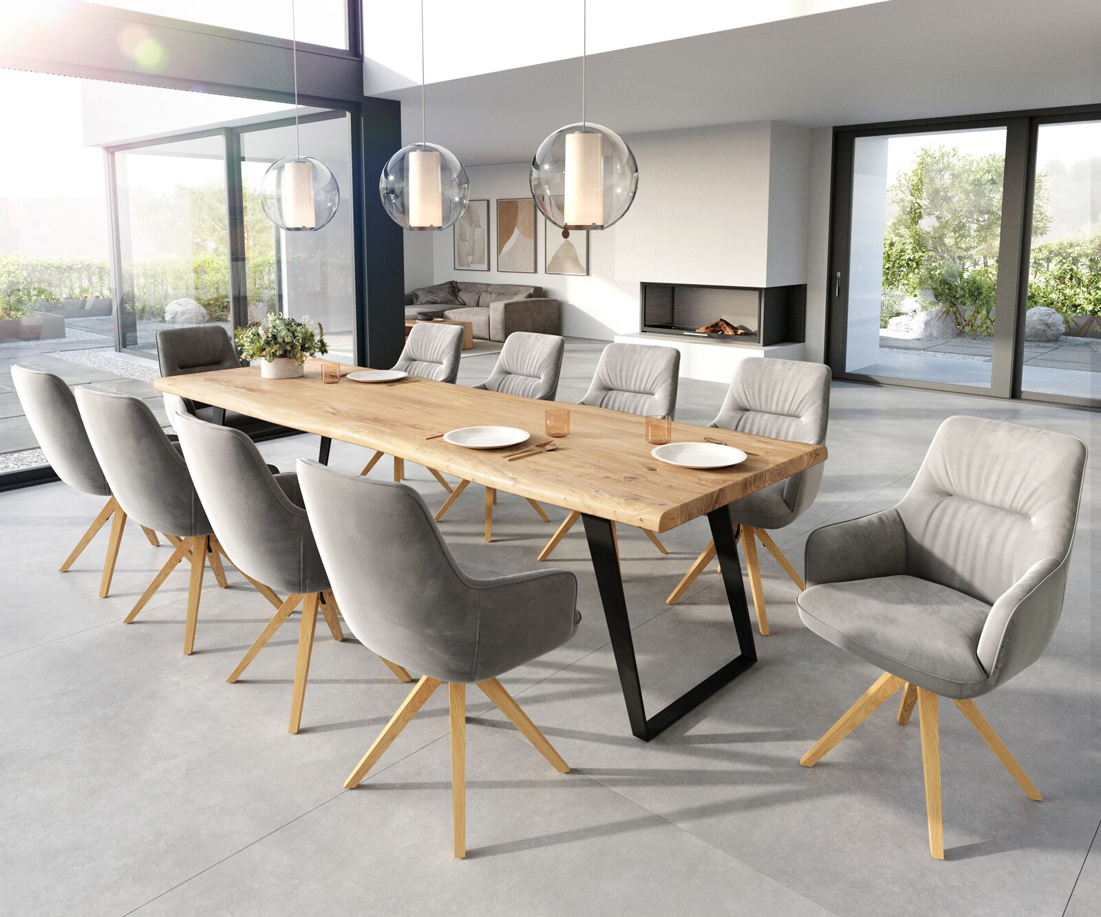 Chaise-de-salle-à-manger Zelia-Flex avec accoudoirs velours gris pied en bois angulaire naturel ressorts ensachés 3 Chaise-de-salle-à-manger Zelia-Flex avec accoudoirs velours gris pied en bois angulaire naturel ressorts ensachés 3