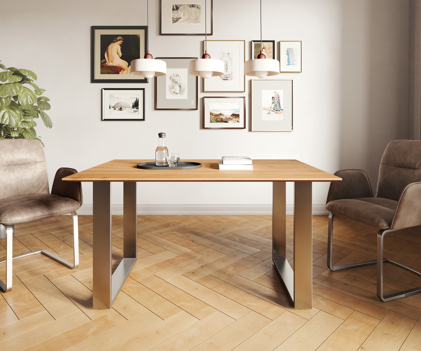 Table-à-manger Edge 140x90 acacia nature acier inoxydable mince bord suisse 1 Table-à-manger Edge 140x90 acacia nature acier inoxydable mince bord suisse 1