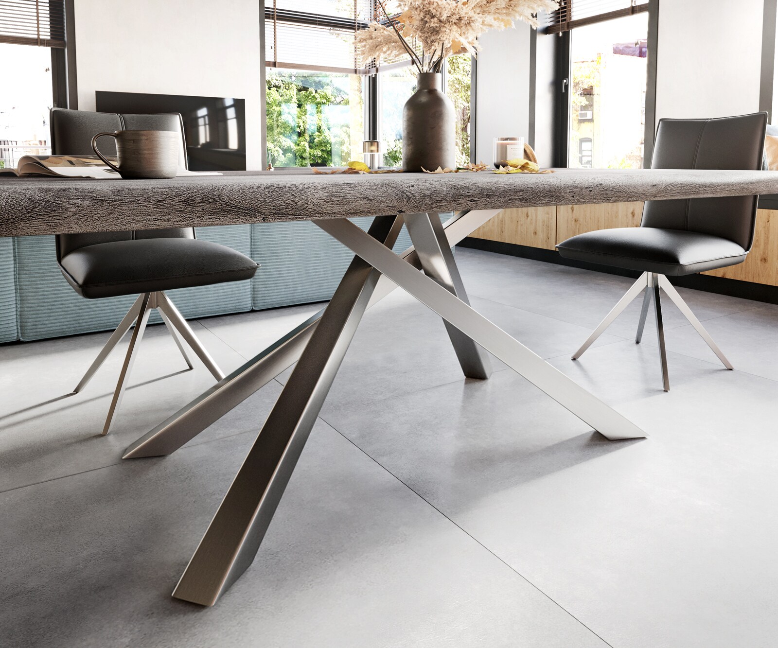 Table Edge 200x100 XL acacia platine cadre croisé rectangle inox Live-Edge 4 Table Edge 200x100 XL acacia platine cadre croisé rectangle inox Live-Edge 4