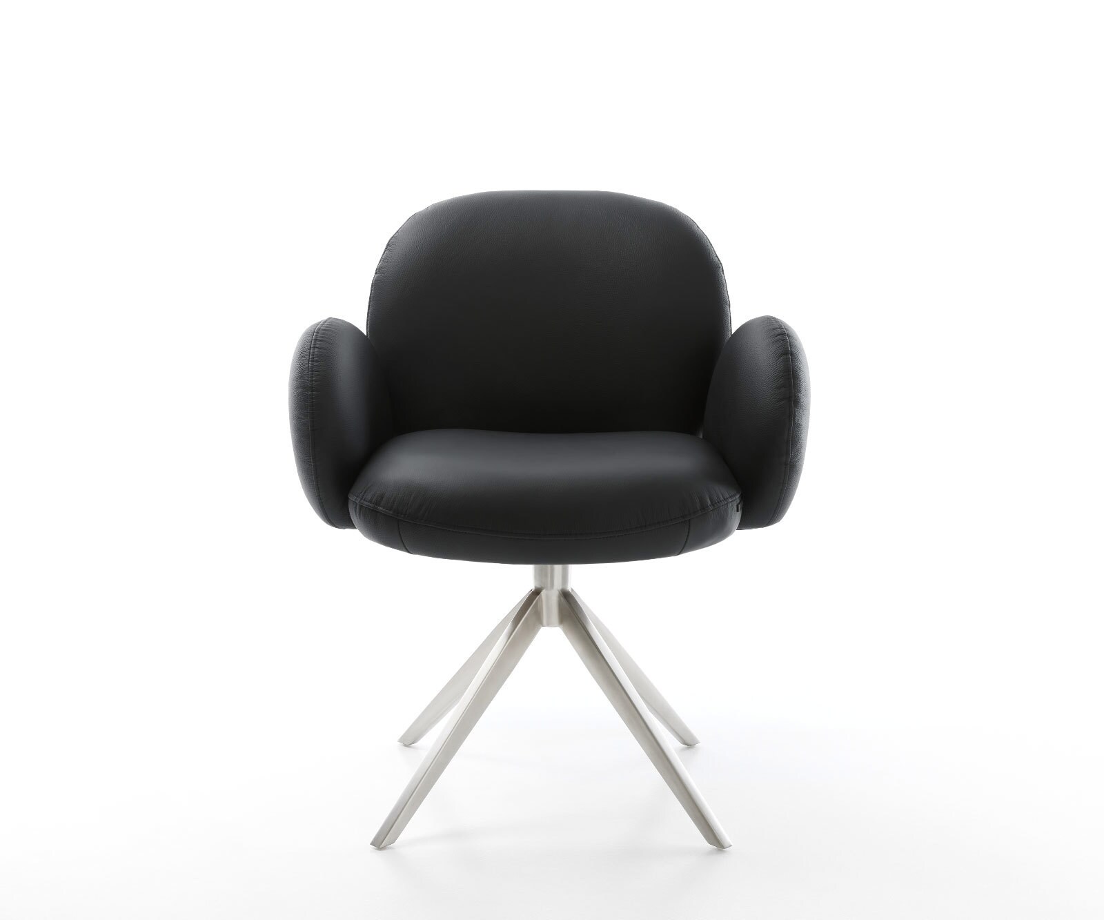 Chaise-pivotante Nube-Flex cuir de vache noir pied croisé large acier inoxydable brossé pivotement sur 360° fonction bascule ressorts ensachés 1