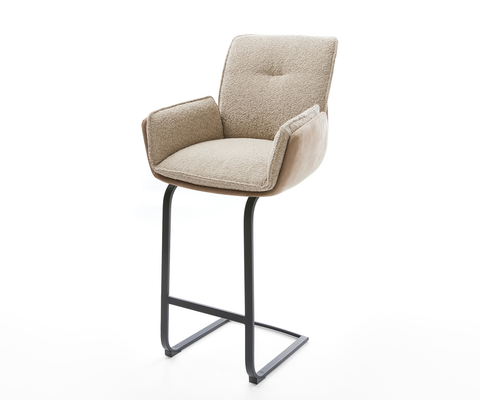 Chaise-de-bar Nela-Flex mélange de matériaux boue Piétement luge plat métal ressorts ensachés Chaise-de-bar Nela-Flex mélange de matériaux boue Piétement luge plat métal ressorts ensachés