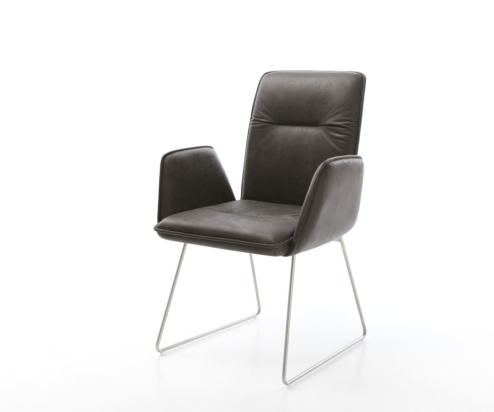 Chaise-de-salle-à-manger Vinja-Flex microvelours anthracite vintage pied trapèze acier inoxydable brossé
