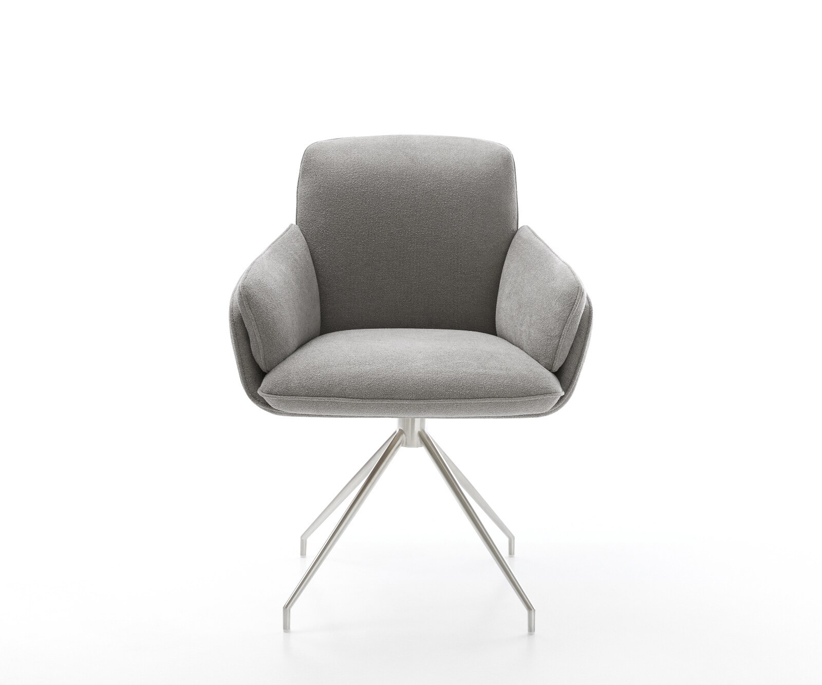Chaise-de-salle-à-manger Luan-Flex avec accoudoirs tissu structuré doux gris pied croisé conique acier inoxydable 1