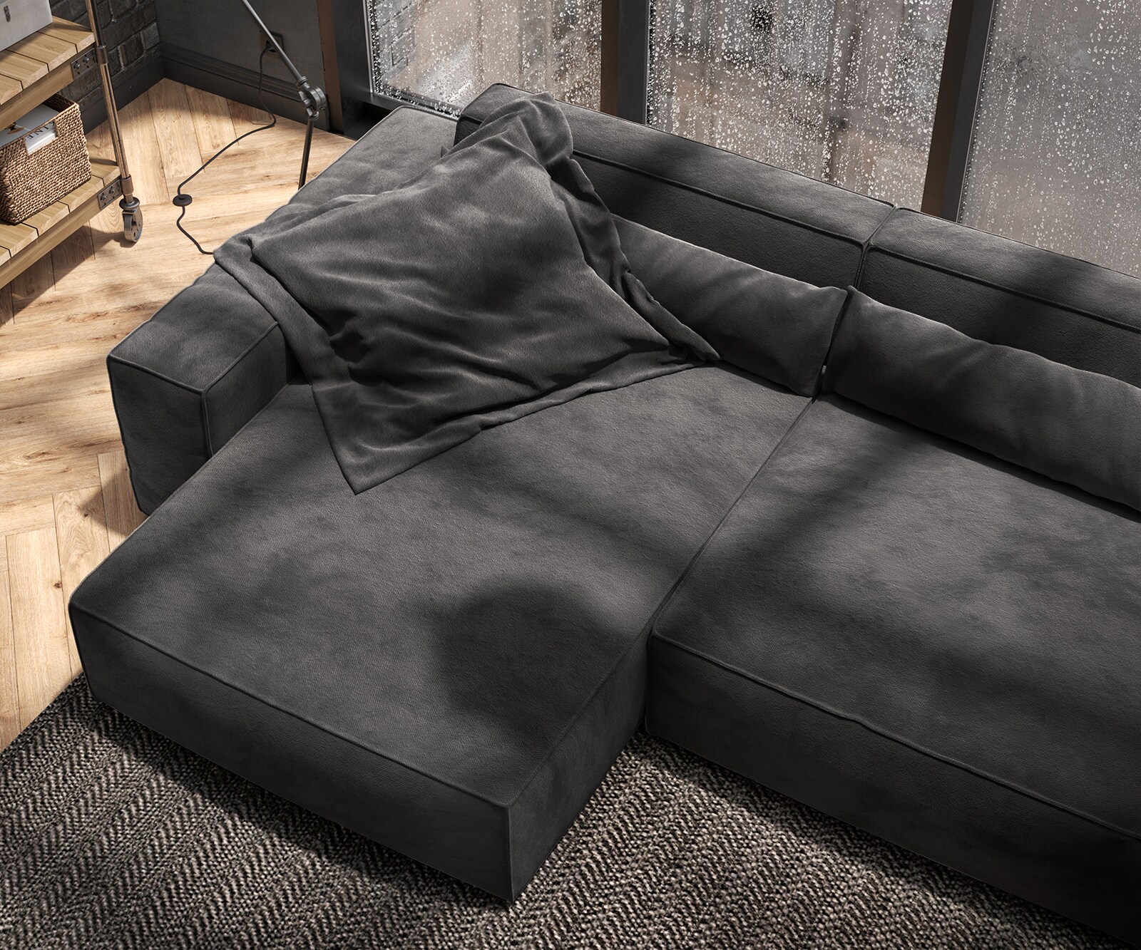 Canapé d'angle Sirpio XL 270x170 cm Microfibre Noir Recamiere variable avec Tabouret 5