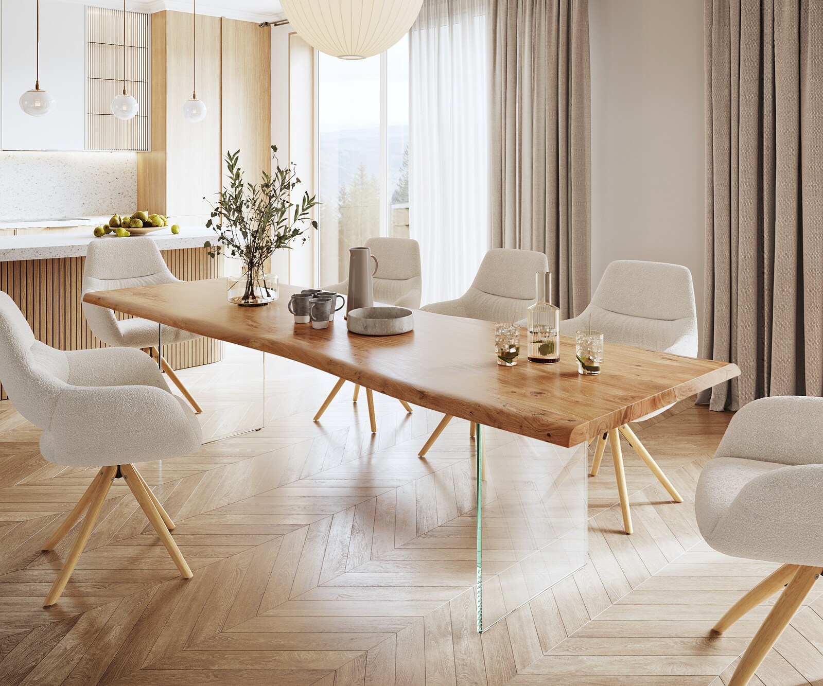 Table à manger Edge 280x100 XL acacia nature verre Live-Edge 1