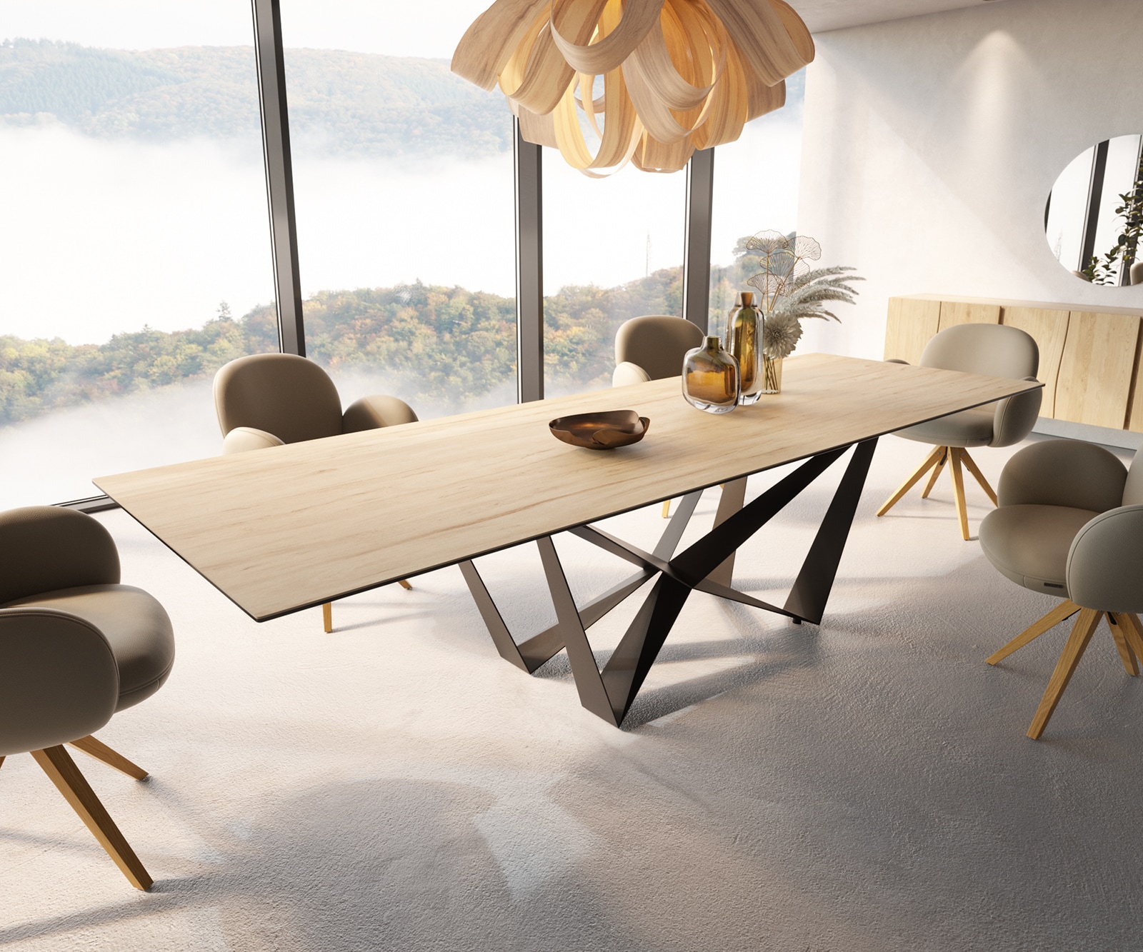 Table à manger Edge 300x100 céramique Laminam® Sabbia couleur chêne Spider acier plat noir 6