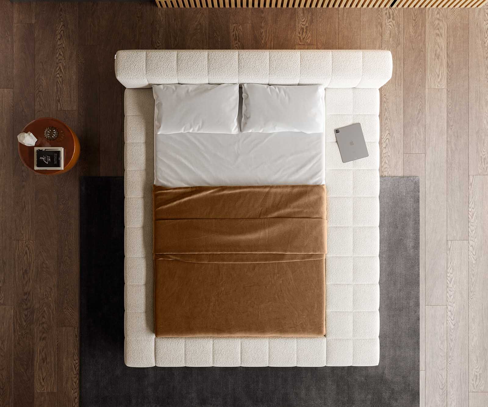 Sommier-Espazio 140x200 cm Bouclé Crème-Blanc avec espace de rangement 5